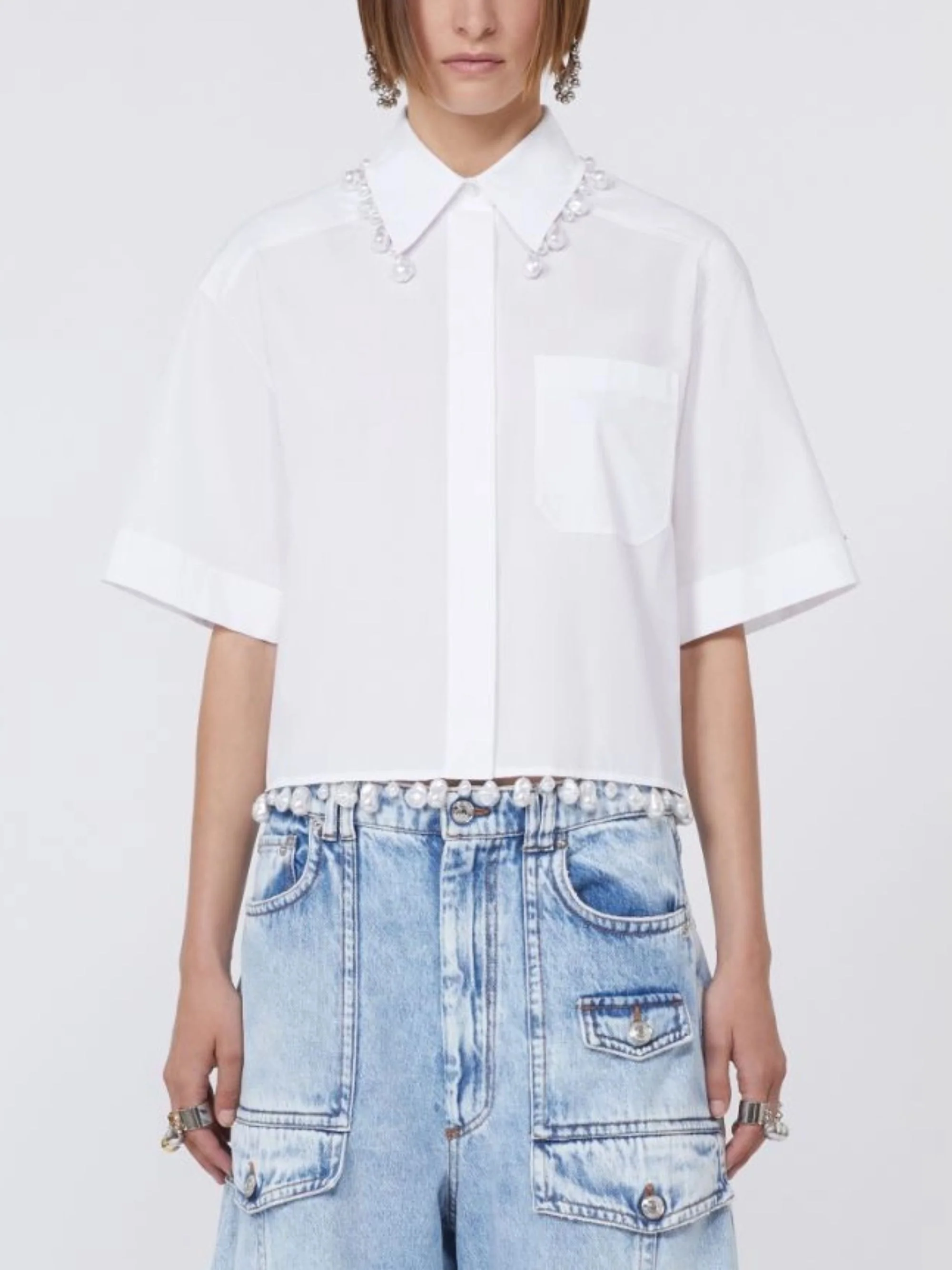 Max Mara Sportmax Casual Boxy Fit Shirt with Pearl Details - Image 2