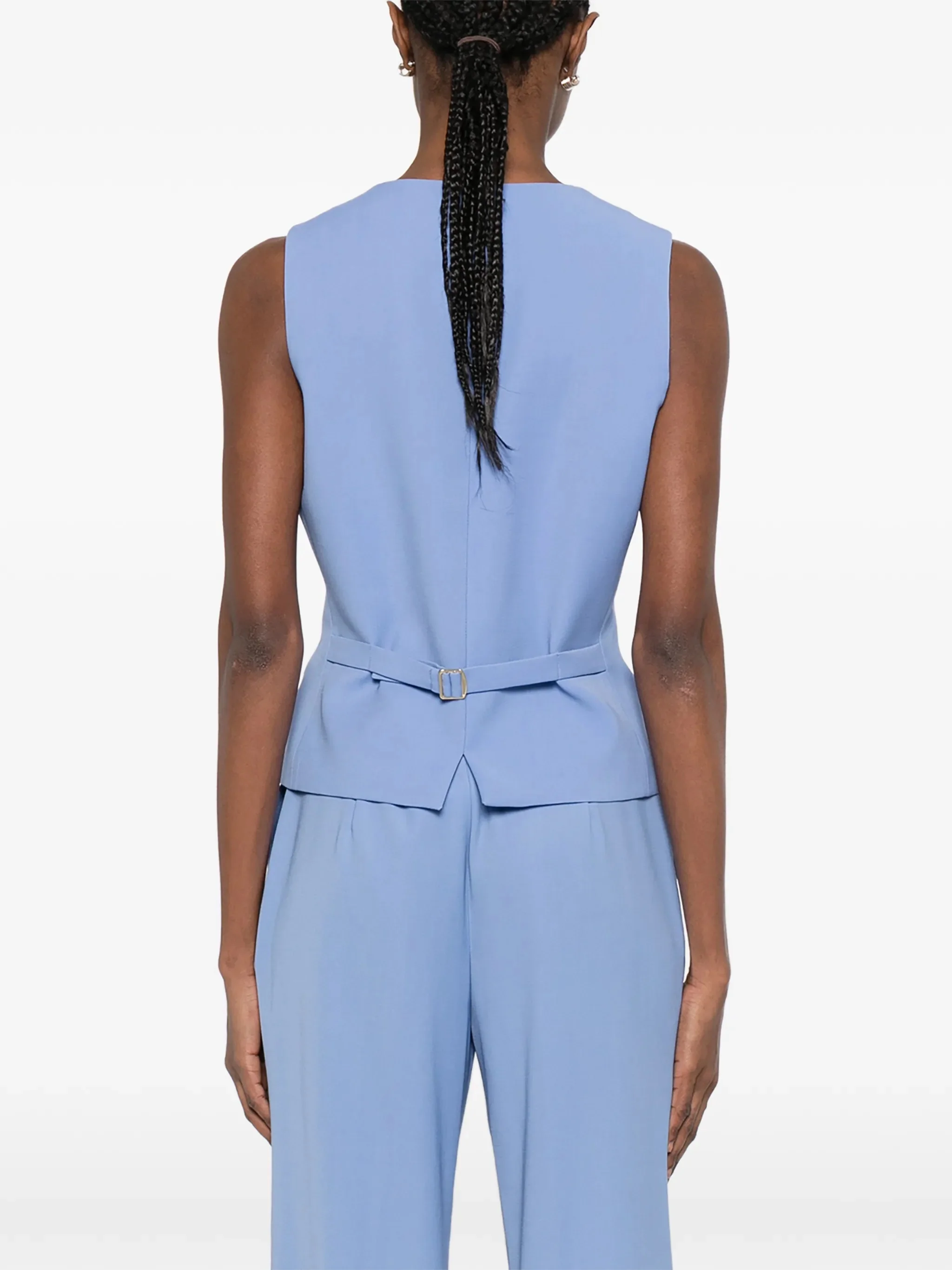 Max Mara Studio Comfortable V-Neck Wool Satin Vest with Adjustable Strap - Image 4