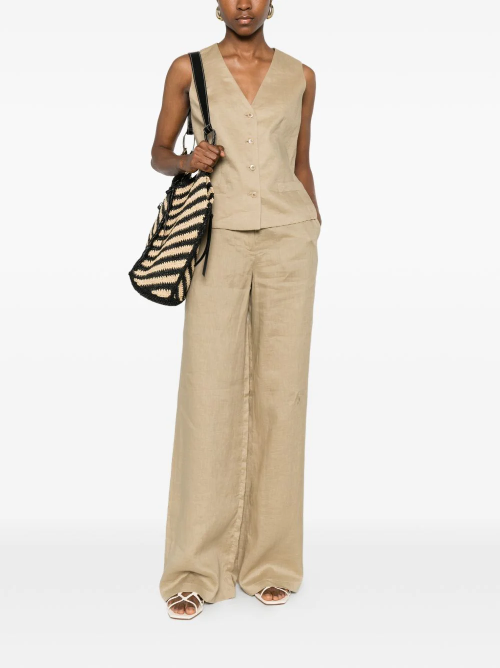 Max Mara Studio Linen Box Fit Vest with Adjustable Back Strap - Image 3