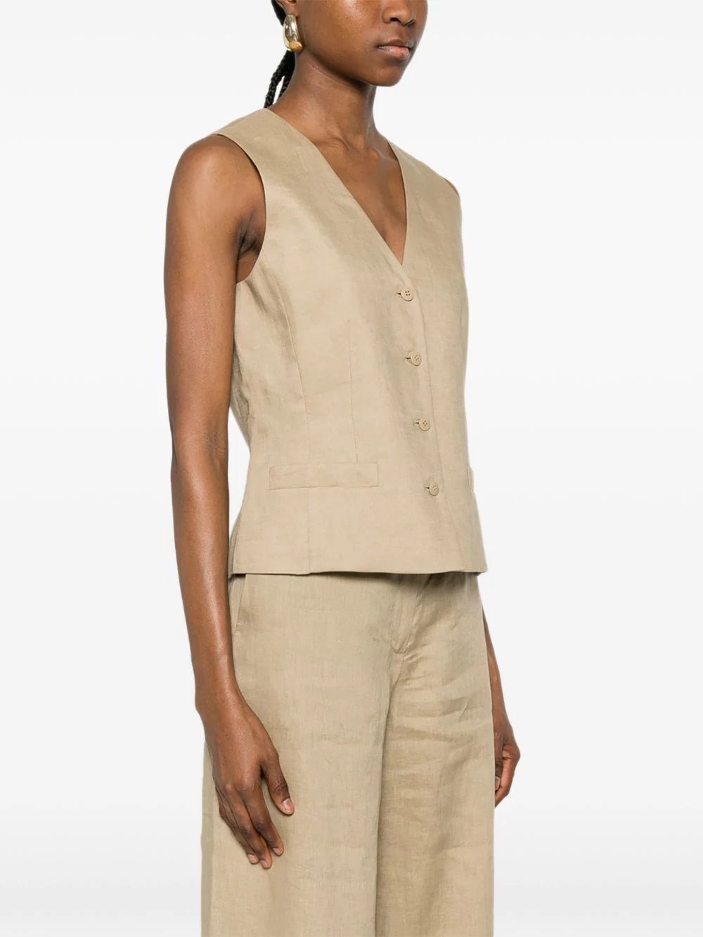Max Mara Studio Linen Box Fit Vest with Adjustable Back Strap - Image 4