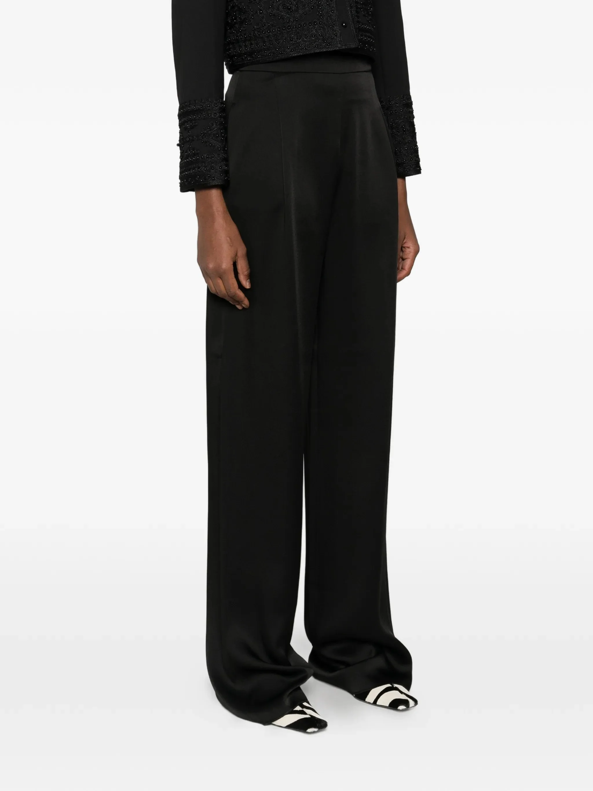 Max Mara Studio Satin Front Darts Trousers for Women - Image 3