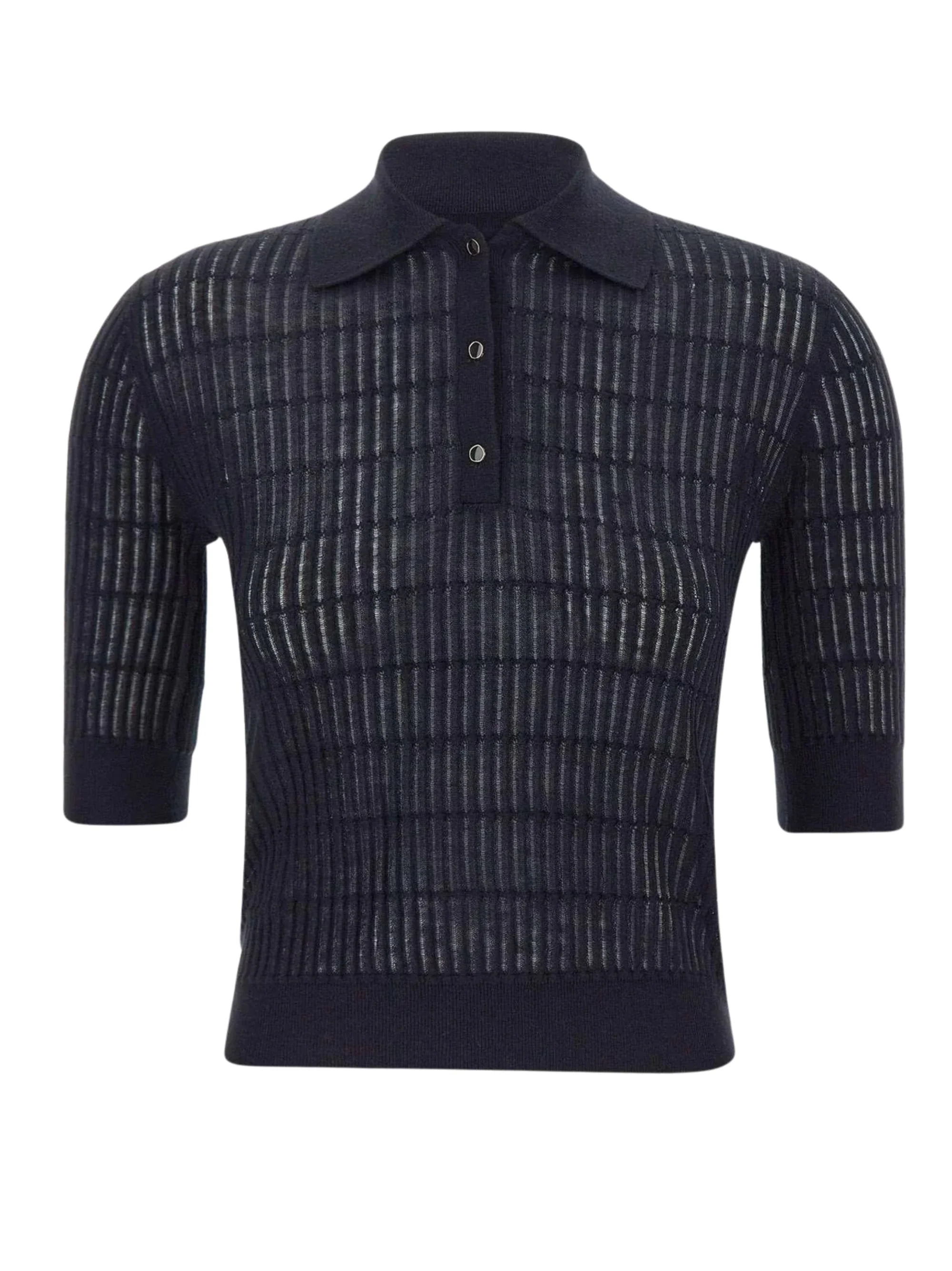 Max Mara Studio Silk/Wool Blend Ribbed Polo with Short Button Placket - SS26