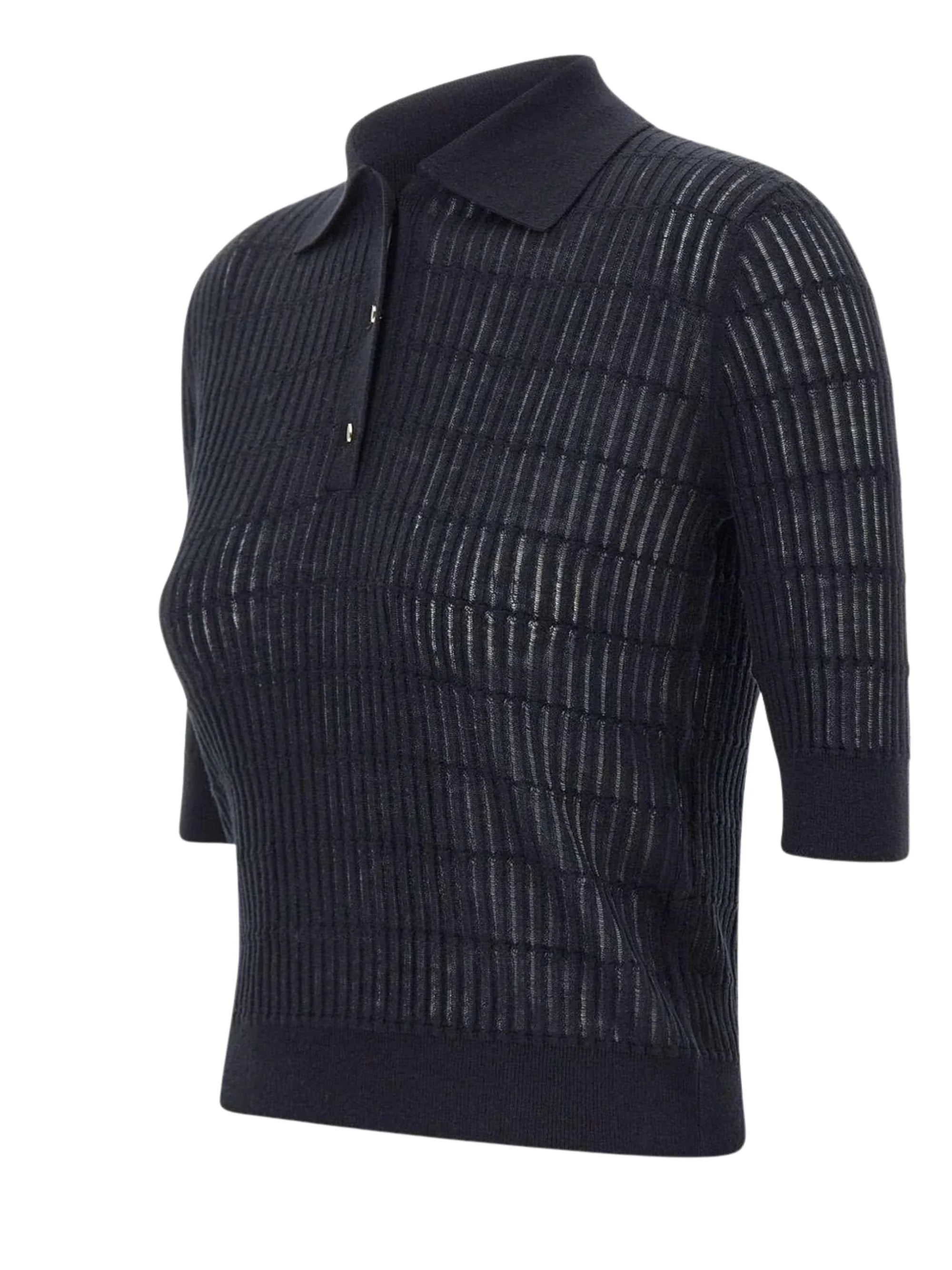 Max Mara Studio Silk/Wool Blend Ribbed Polo with Short Button Placket - SS26 - Image 2