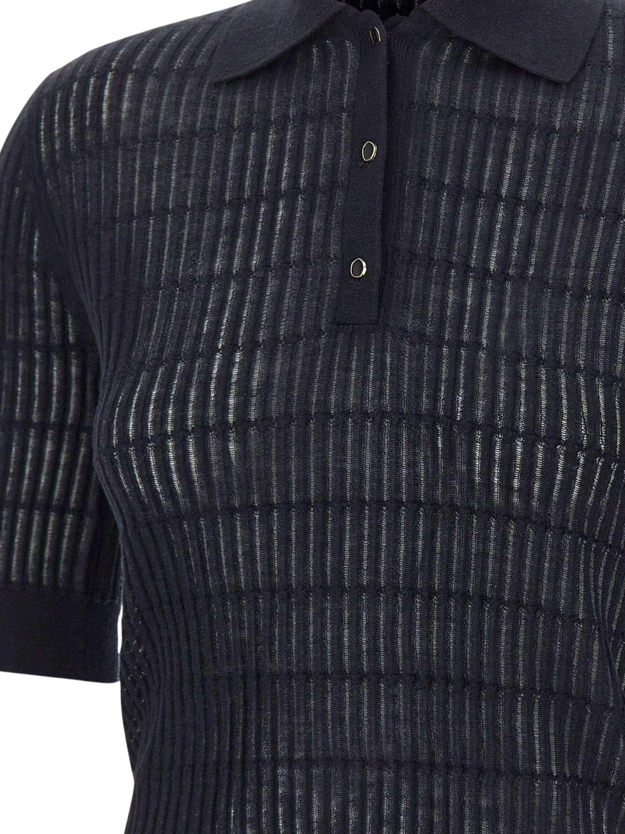 Max Mara Studio Silk/Wool Blend Ribbed Polo with Short Button Placket - SS26 - Image 4