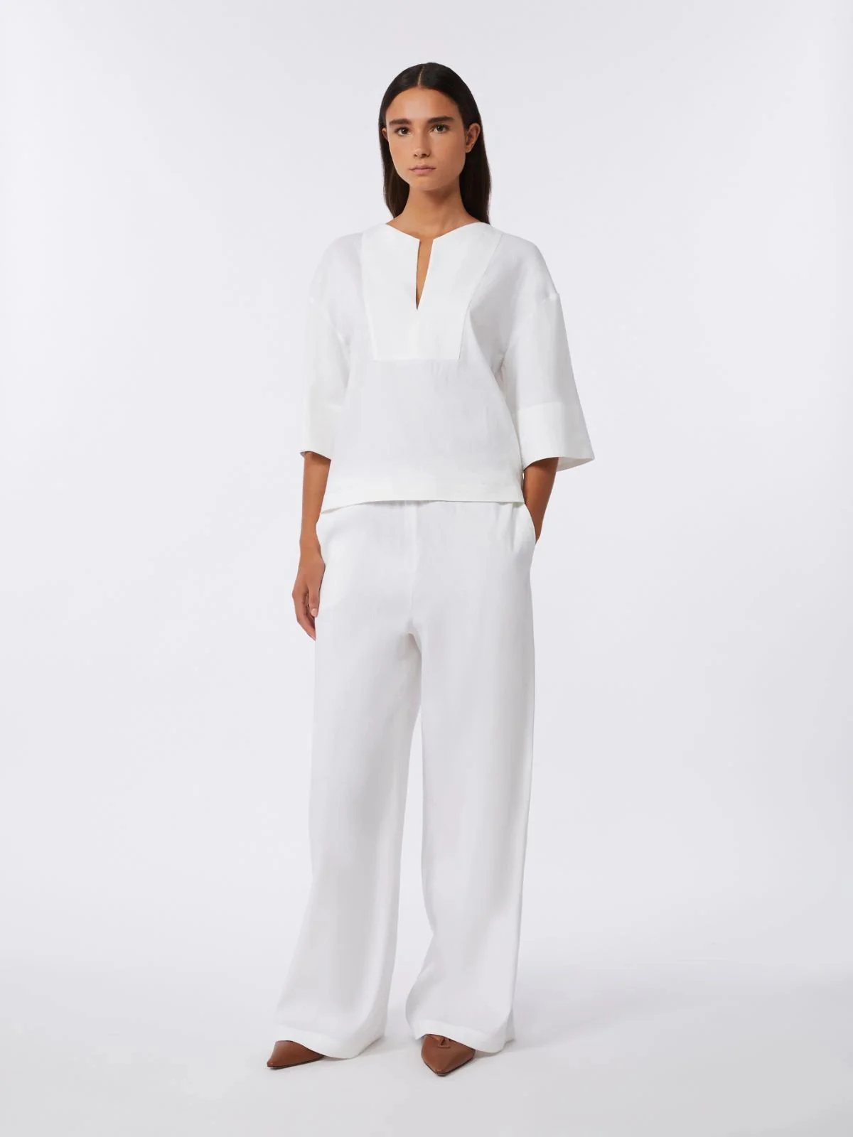 Max Mara Women's Stretch Linen and Viscose Canvas Trousers with Zip Fastening - Image 2