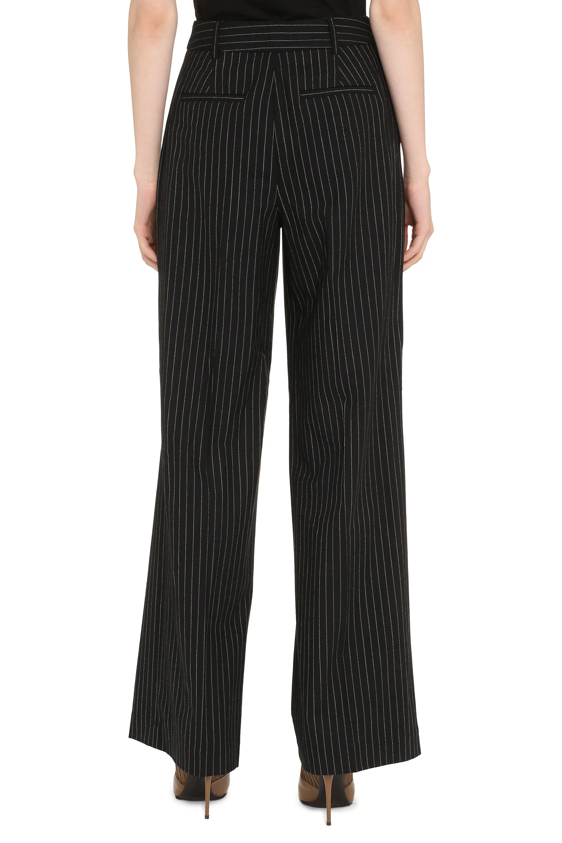 Michael Michael Kors Wool Blend Trousers with Pin-Striped Motif - Image 4