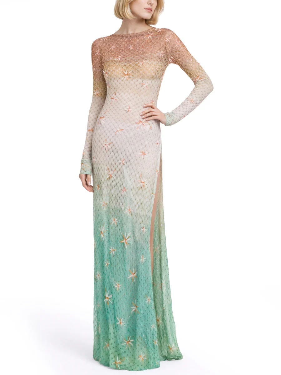 MISSONI Embroidered Mesh Long-sleeved Dress - Image 3