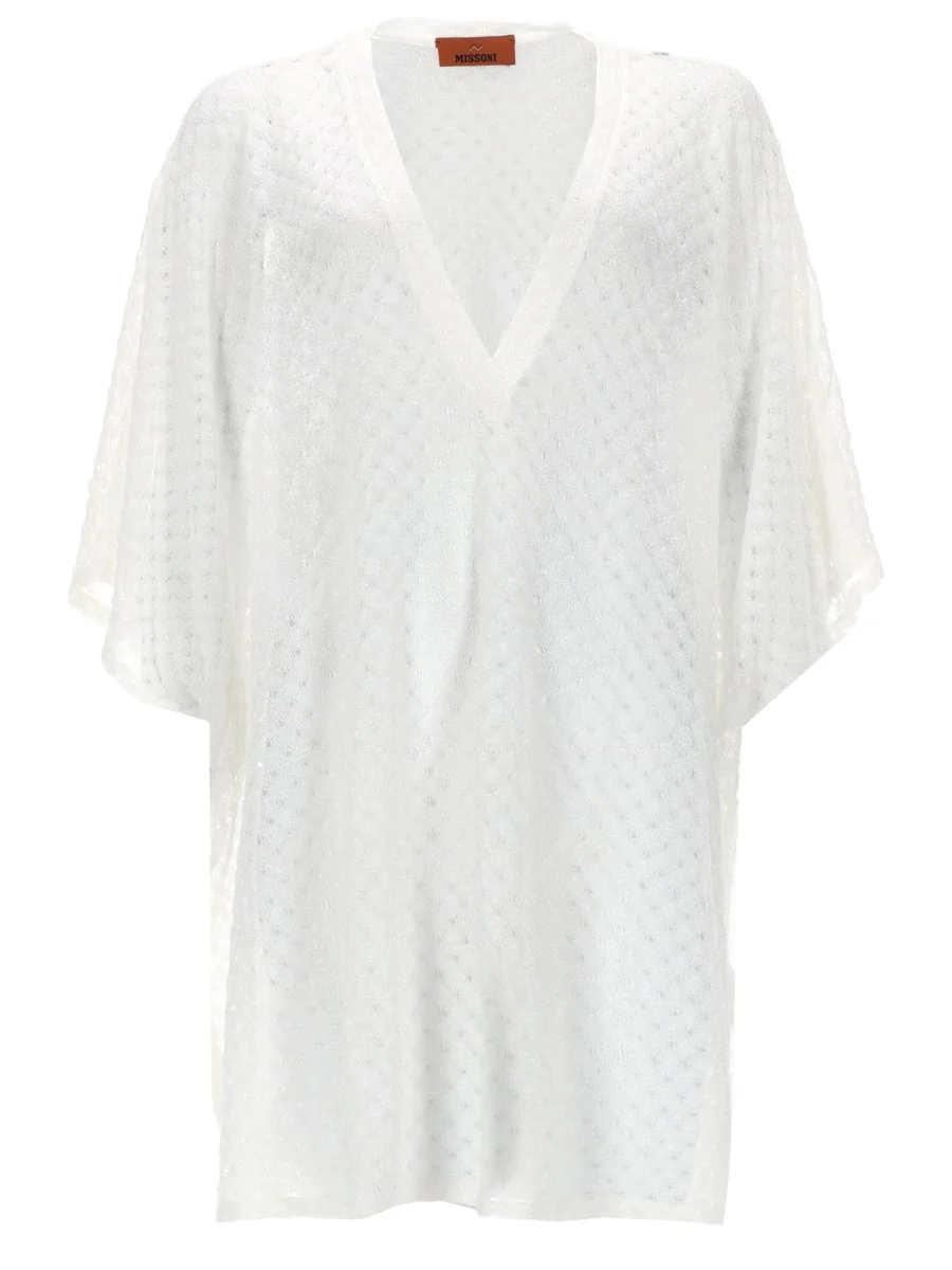 MISSONI Short Caftan Cover-up in Lamé Viscose with Raschel Workmanship