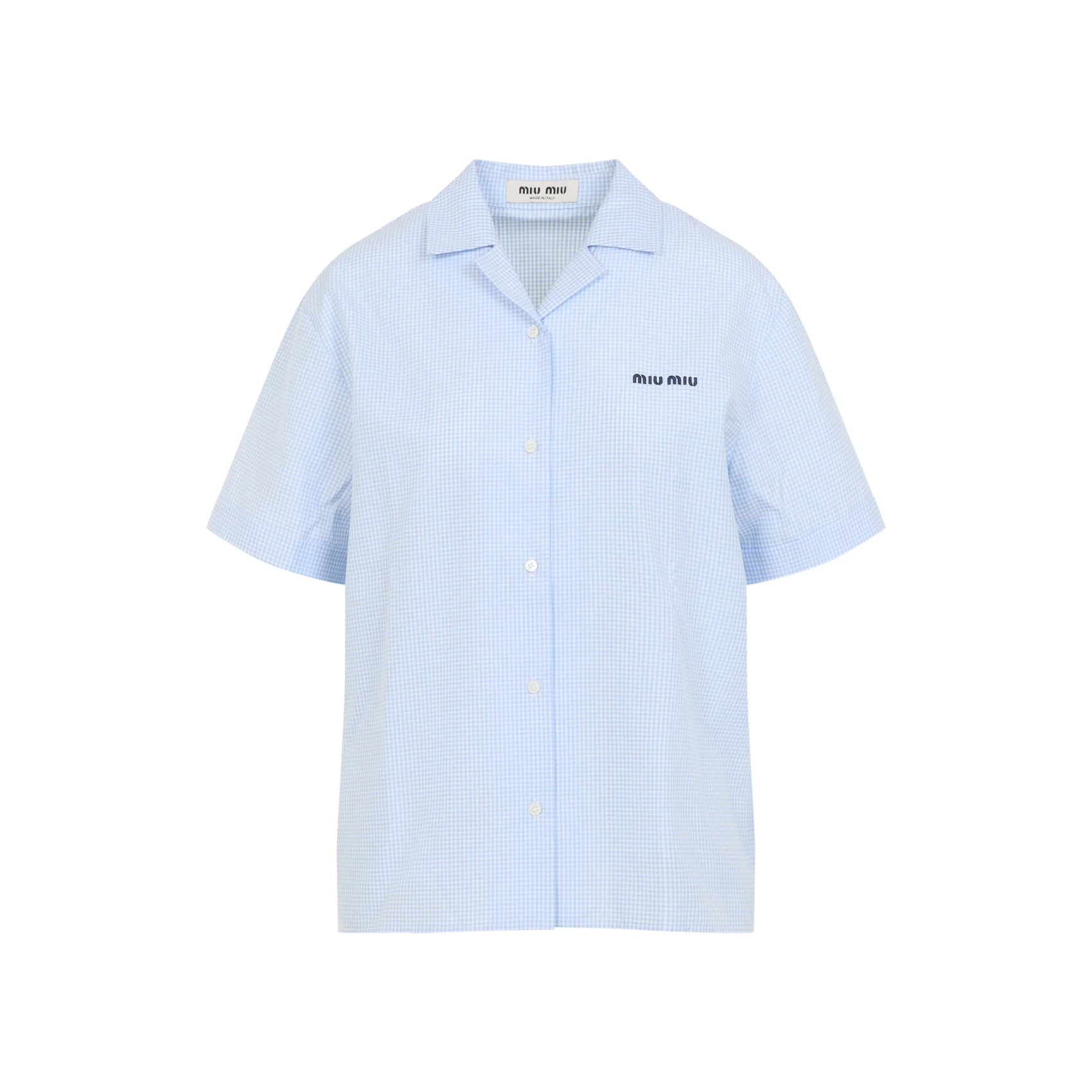 Miu Miu Short-Sleeve Mini Cotton Shirt for Women - Image 2