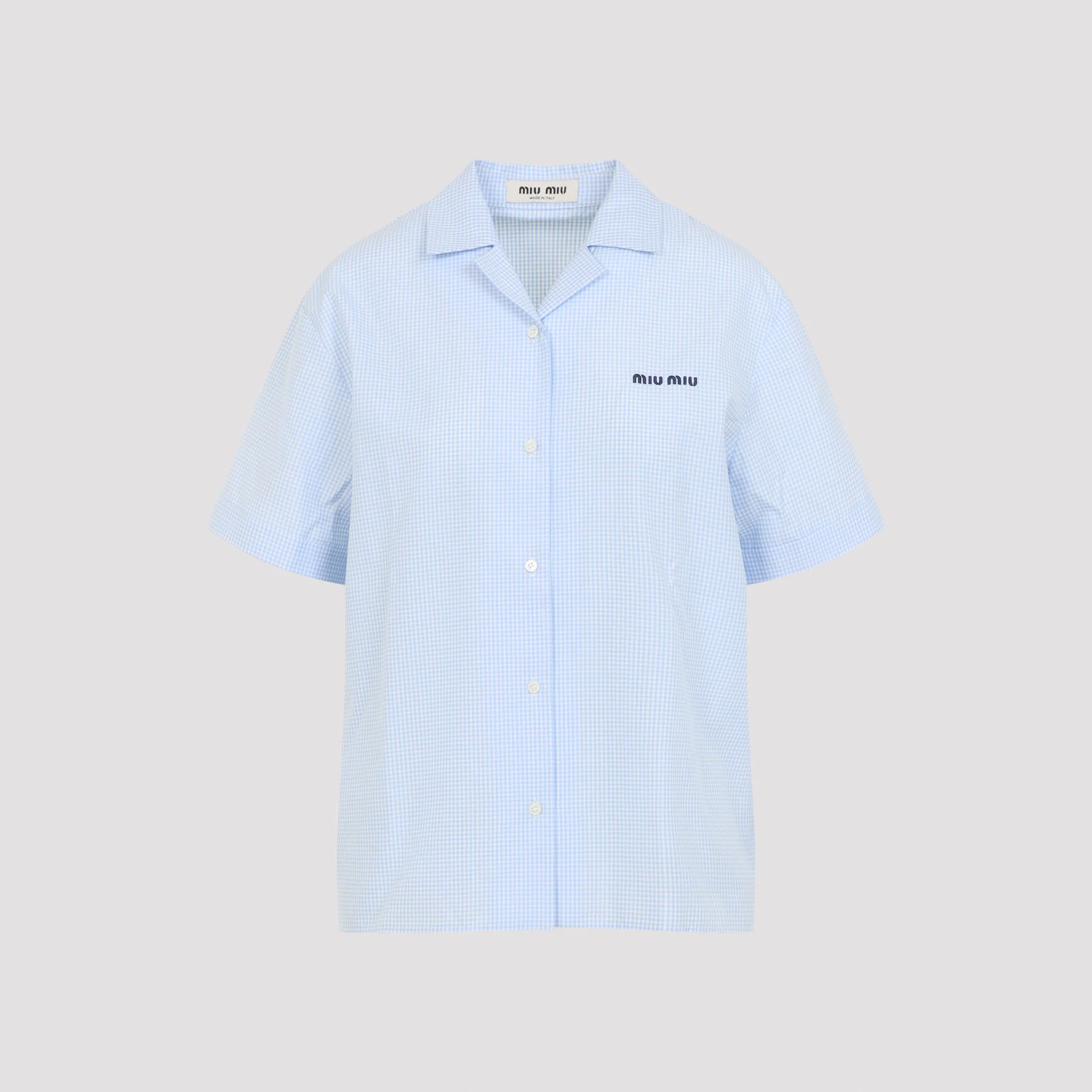 Miu Miu Short-Sleeve Mini Cotton Shirt for Women - Image 3