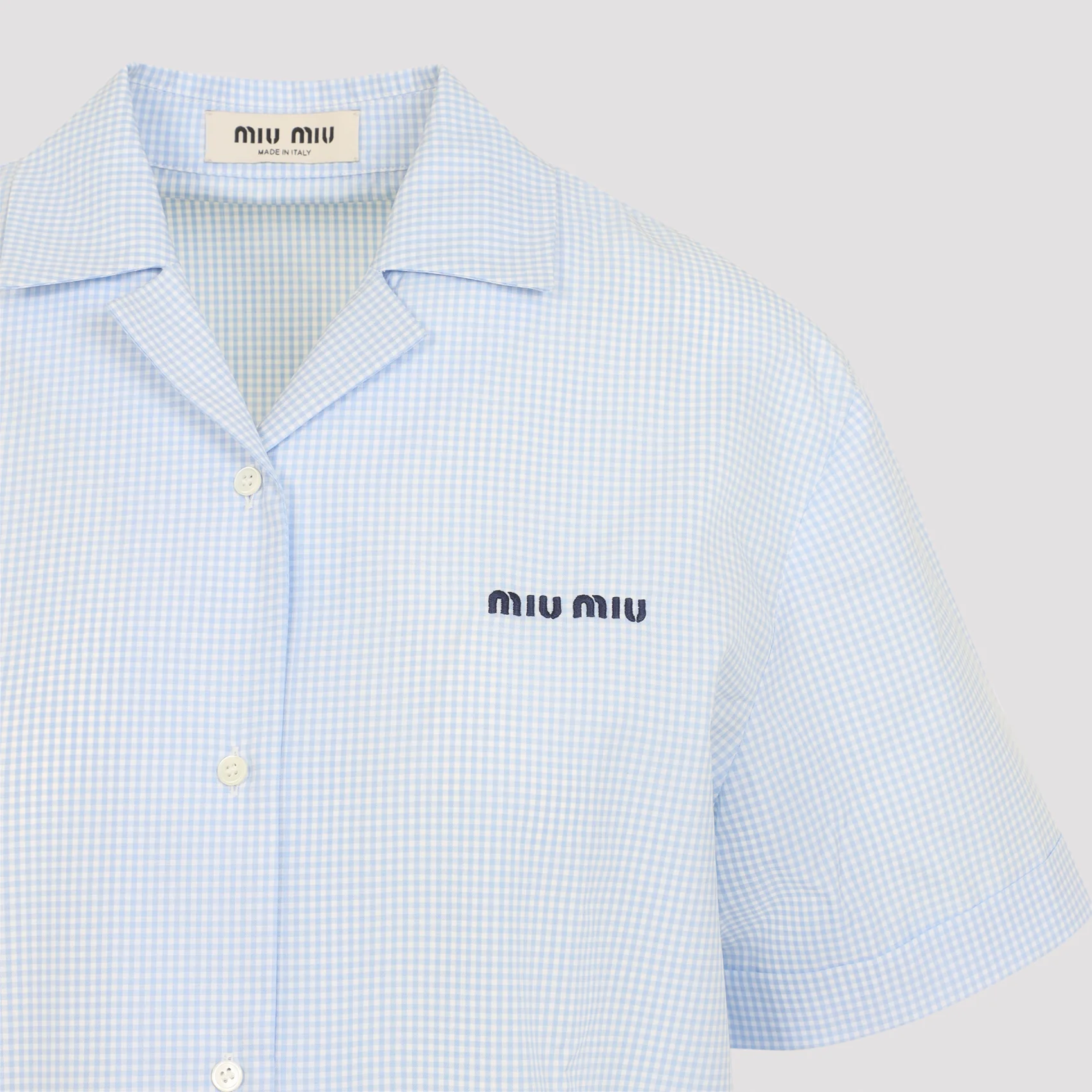 Miu Miu Short-Sleeve Mini Cotton Shirt for Women - Image 5