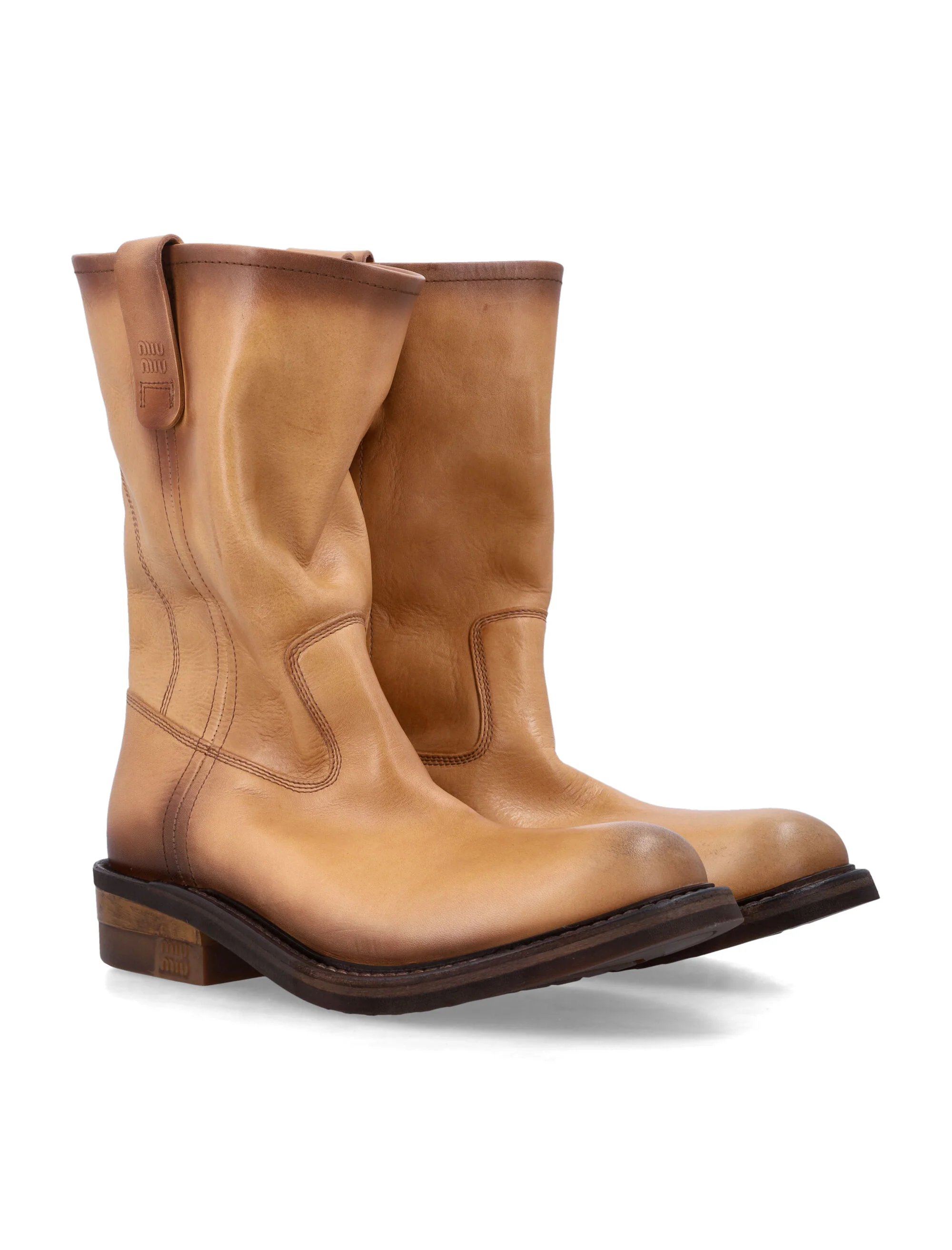 Miu Miu Slouchy Leather Booties with Unique Aged Effect - 4.5 cm Heel - Image 2