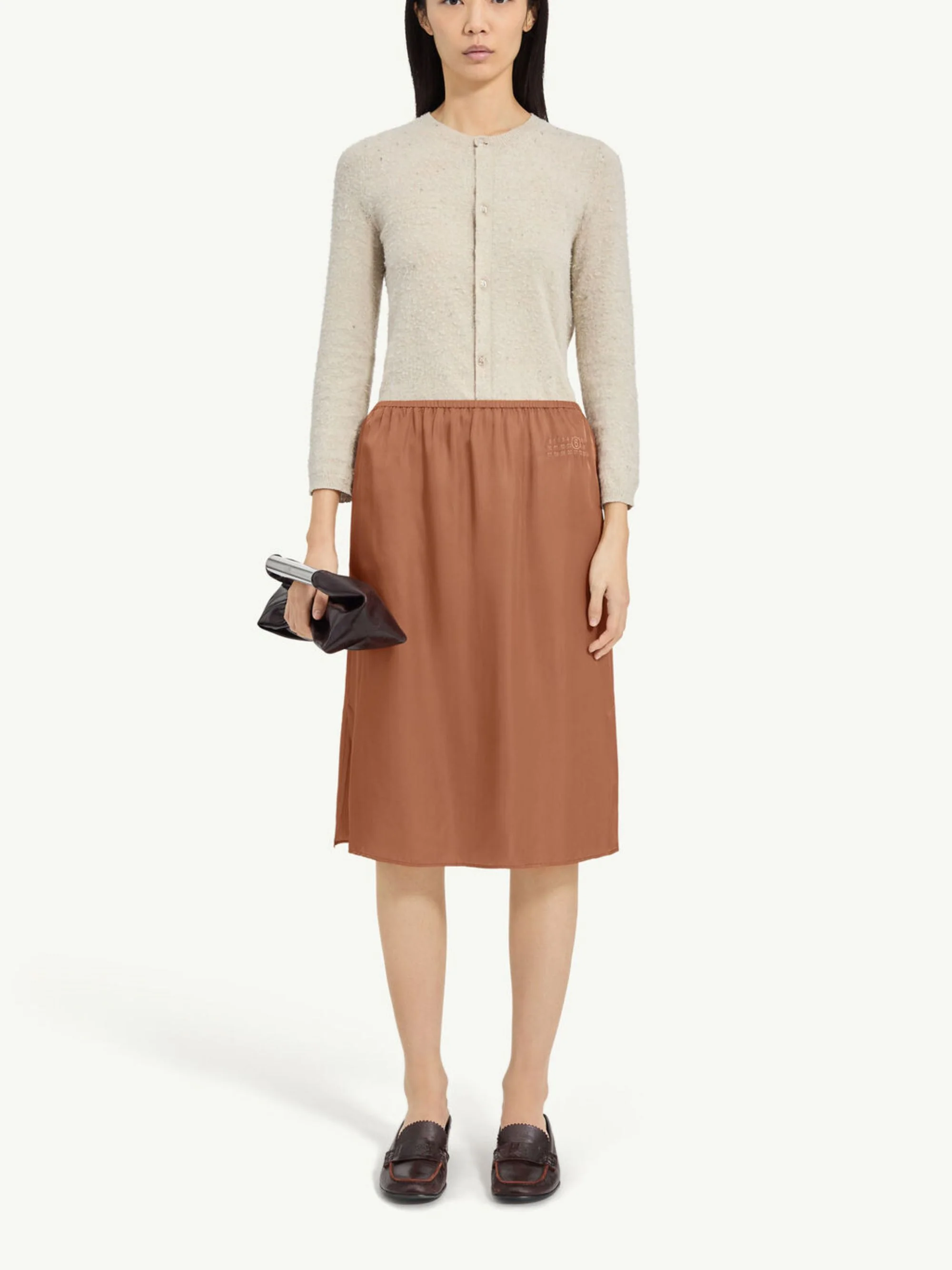Mm6 Maison Margiela Satin Midi Skirt with Embroidered Logo - Women’s Size - Image 2