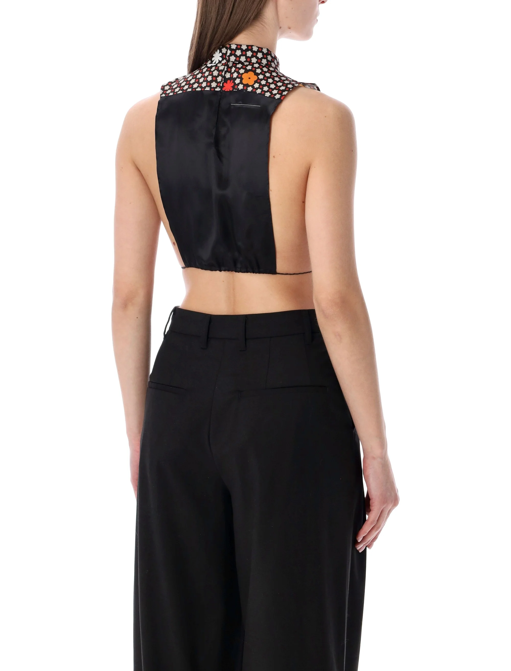 Mm6 Maison Margiela Sleeveless Floral Top with High Neck Tie - Size S - Image 2