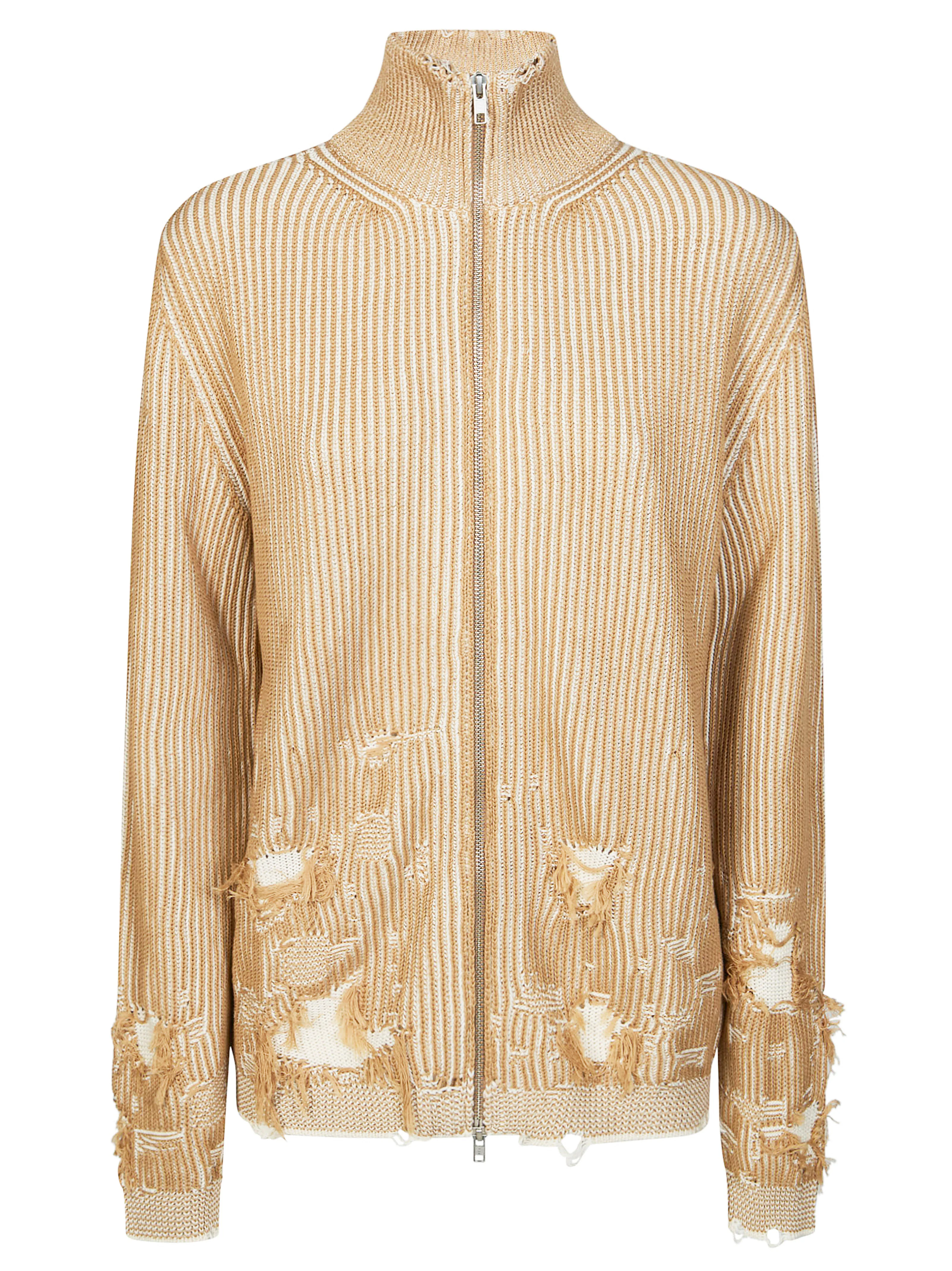 Mm6 Ribbed Distressed Zip-up Cardigan