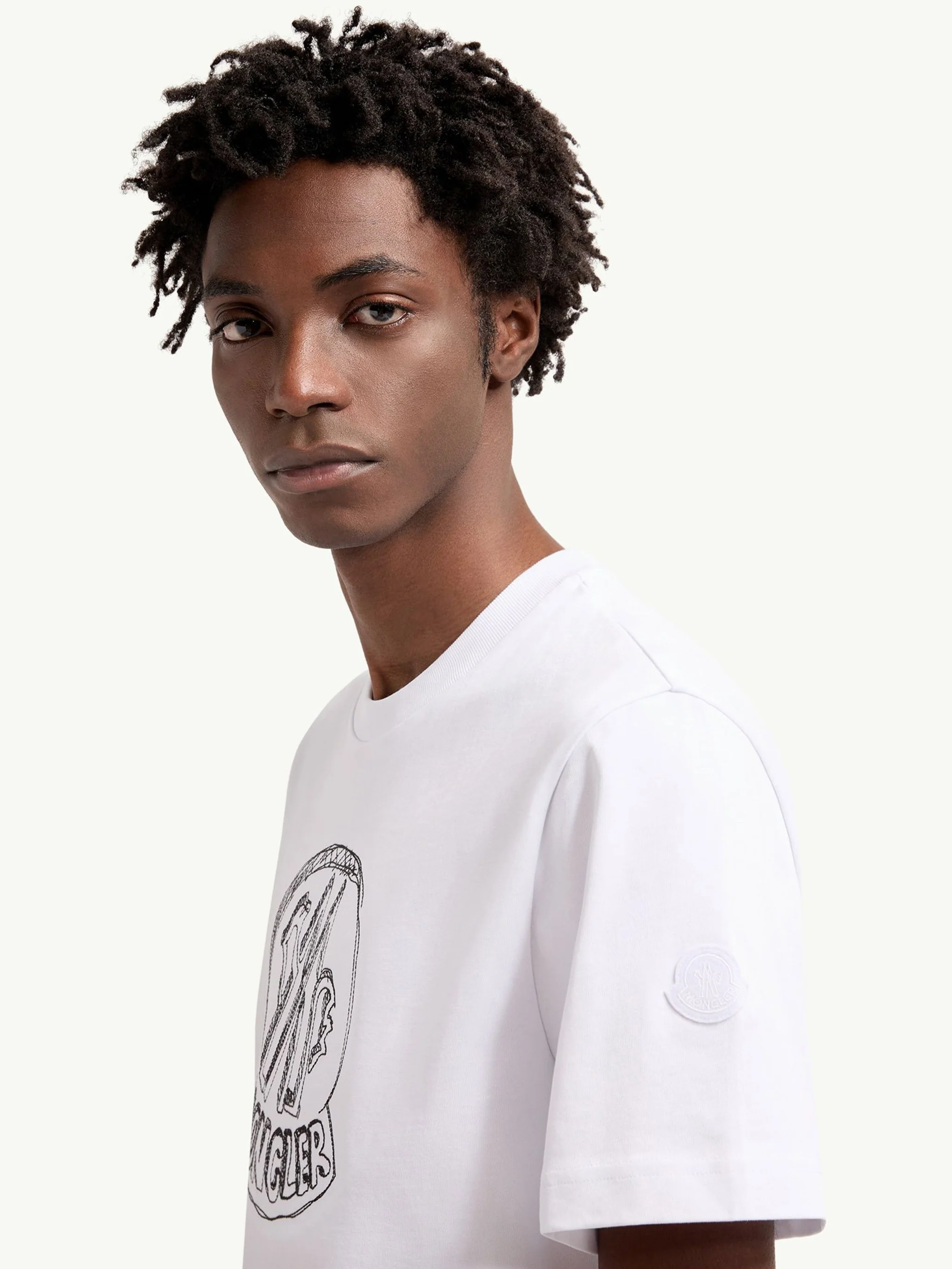 Moncler Crew Neck T-Shirt with Embroidered Design for Men - Image 3