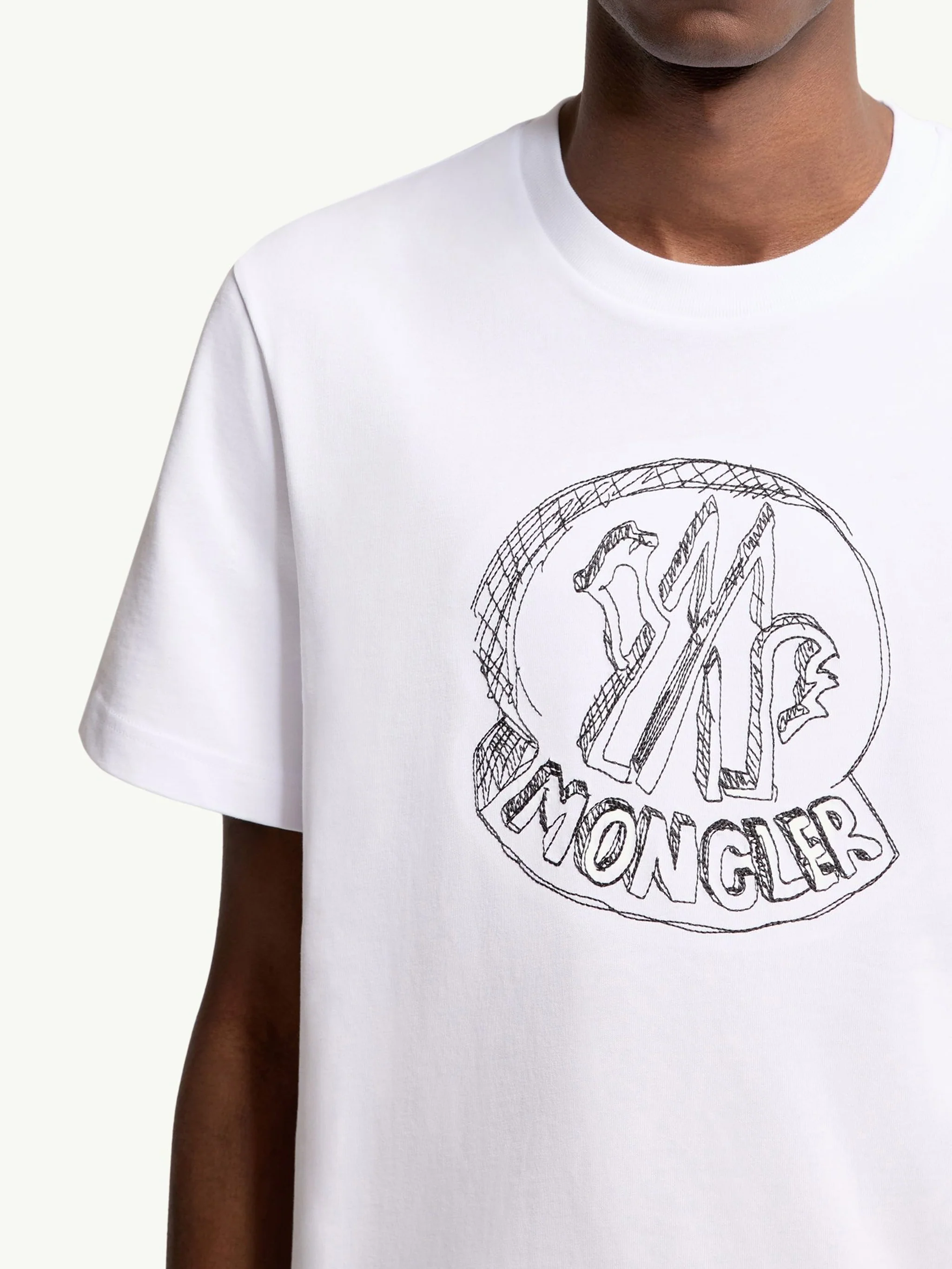 Moncler Crew Neck T-Shirt with Embroidered Design for Men - Image 6