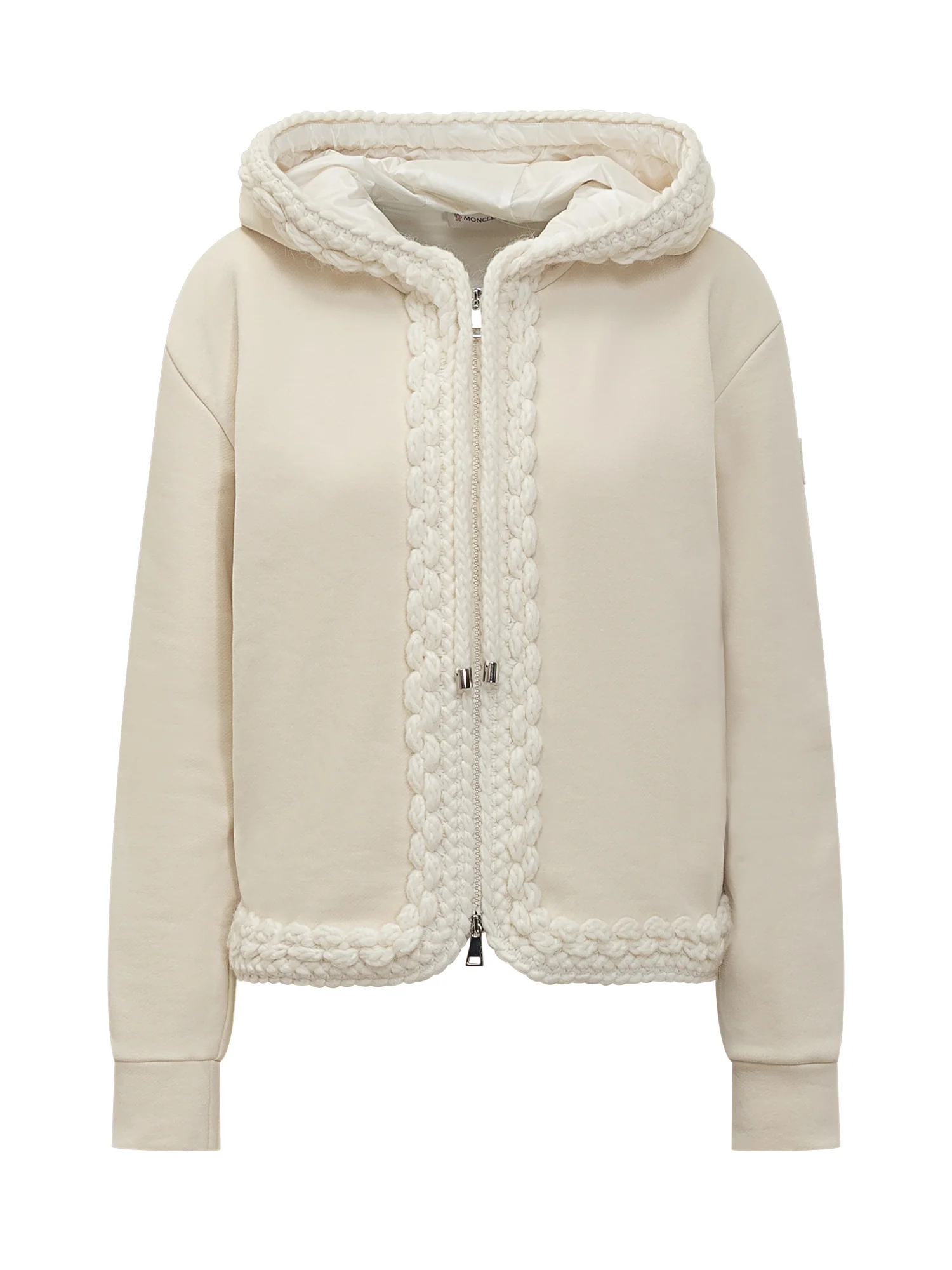 Moncler Knit T-Shirt with Hood and Braided Trim