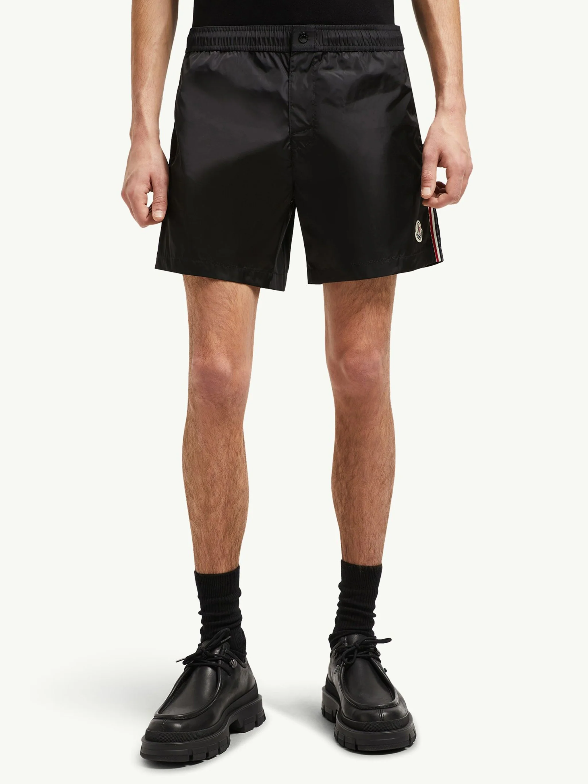 Moncler Men's Nylon Drawstring Waist Shorts with Tricolor Trim - Image 4
