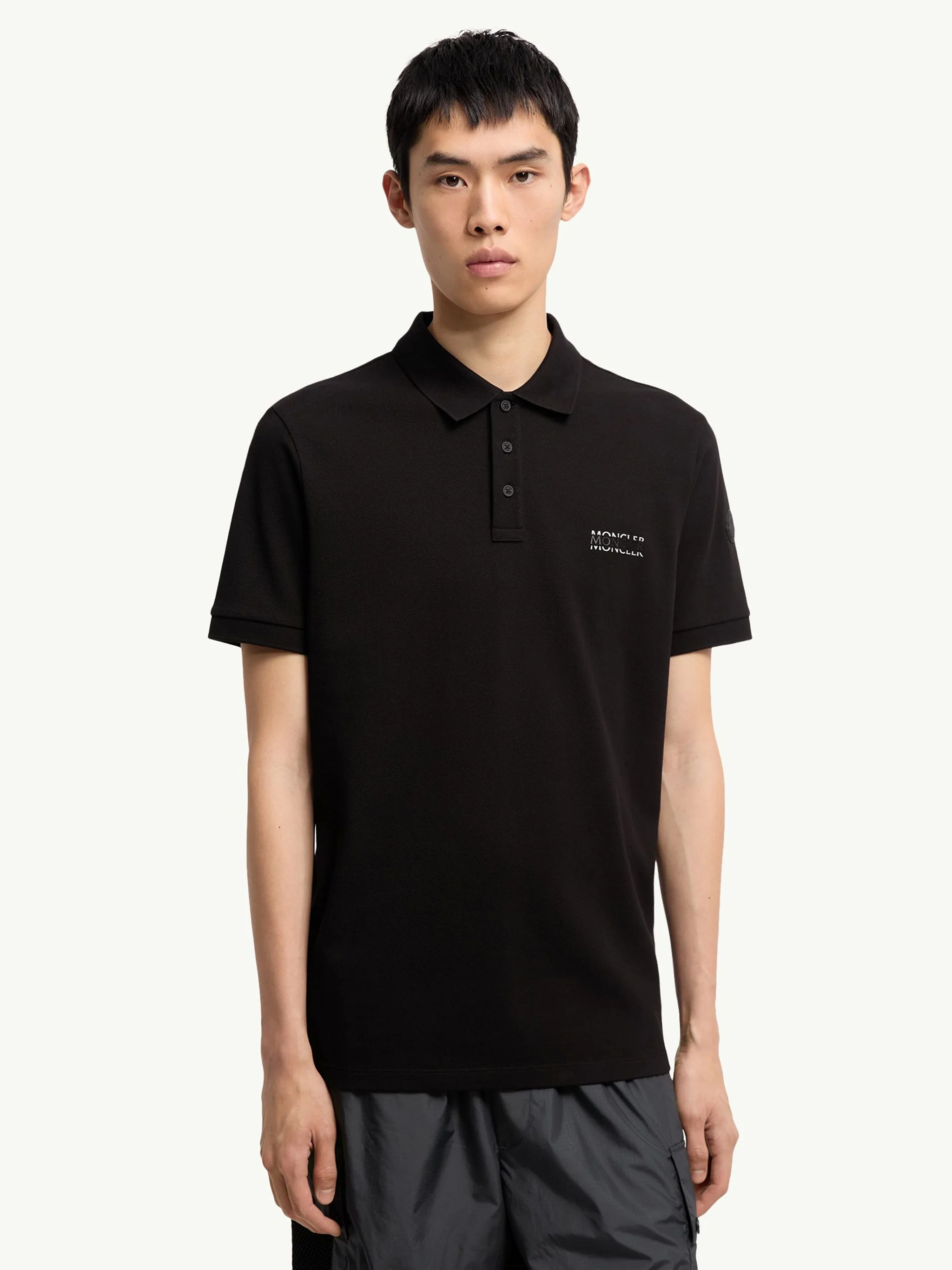 Moncler Men's Short Sleeve Cotton Pique Polo with Woven Trim - Image 4