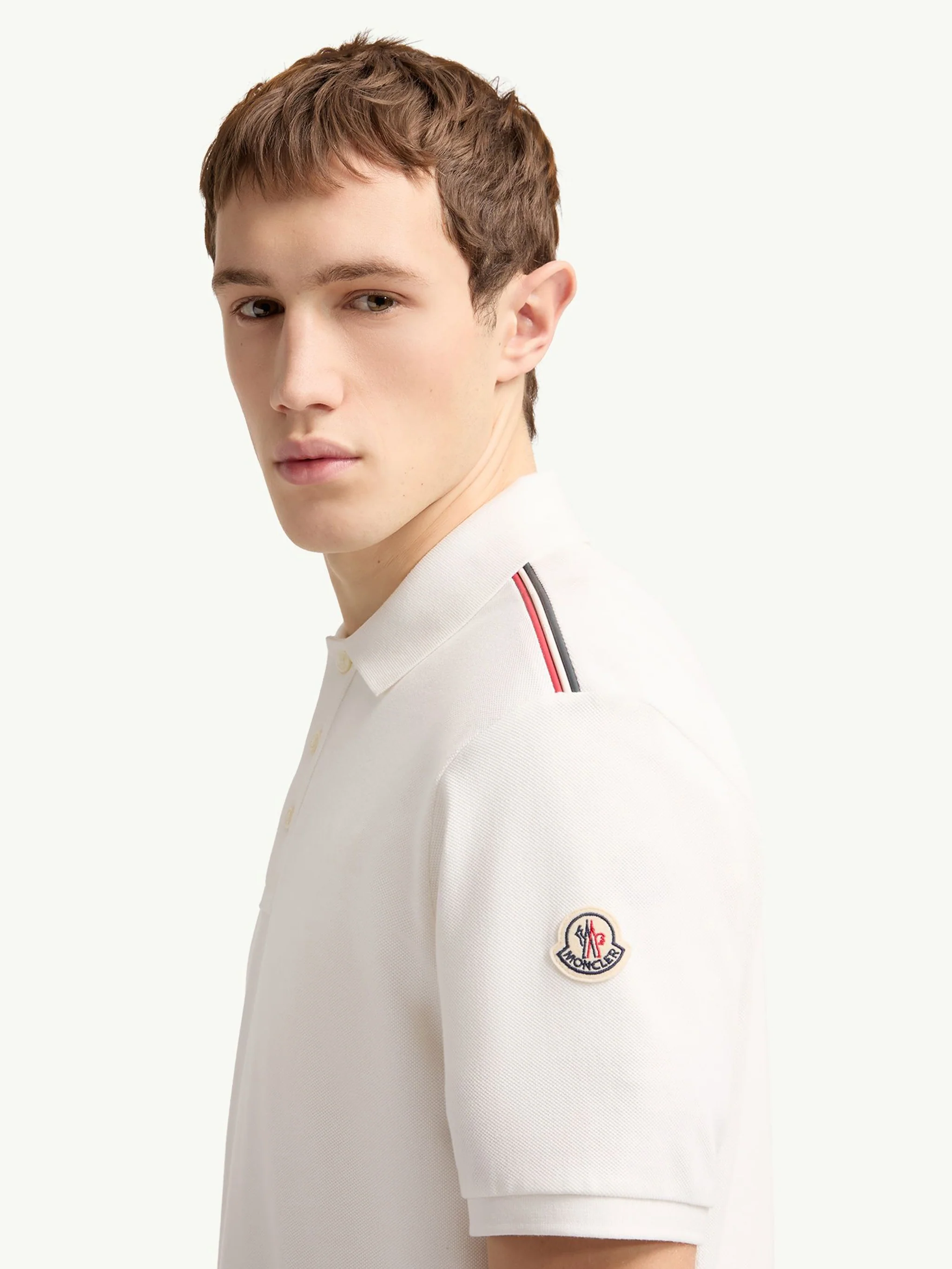 Moncler Tricolor Logo Polo Shirt with Button Closure - Men's Regular Fit - Image 3