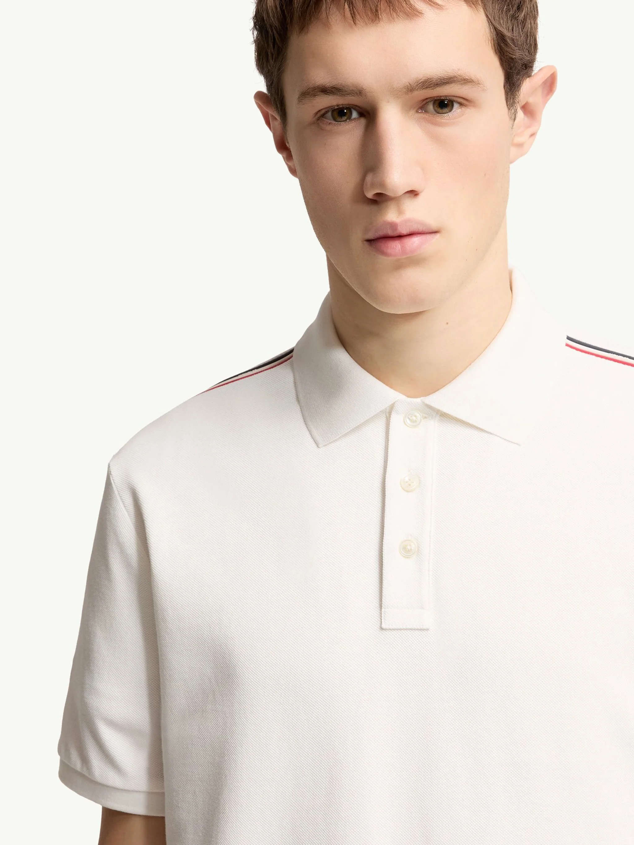 Moncler Tricolor Logo Polo Shirt with Button Closure - Men's Regular Fit - Image 6