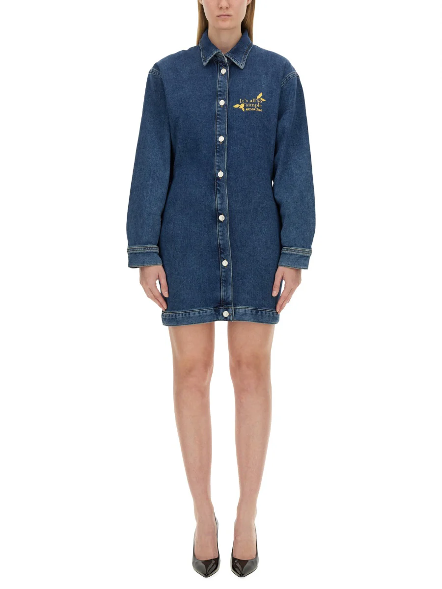 MOSCHINO JEANS Slogan-embroidered Denim Shirtdress