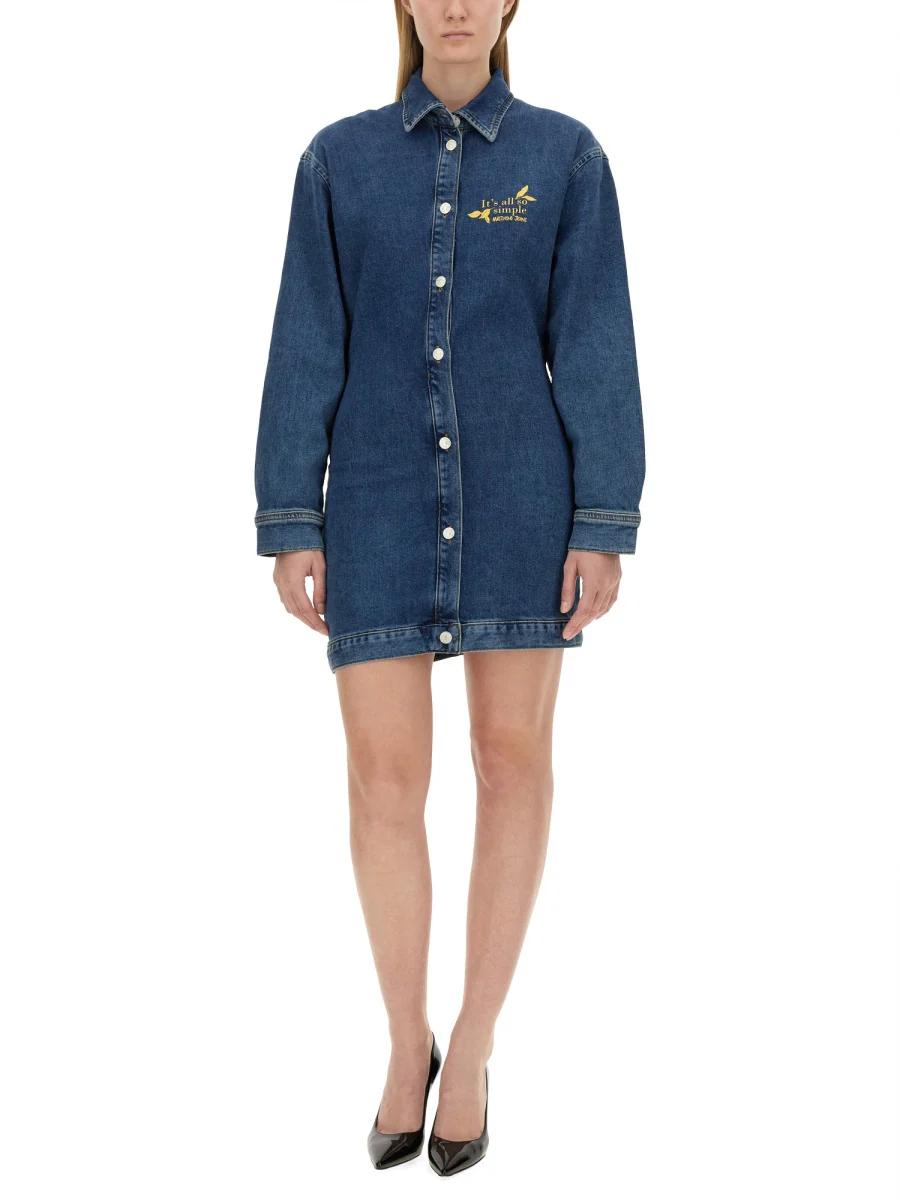 MOSCHINO JEANS Slogan-embroidered Denim Shirtdress - Image 2