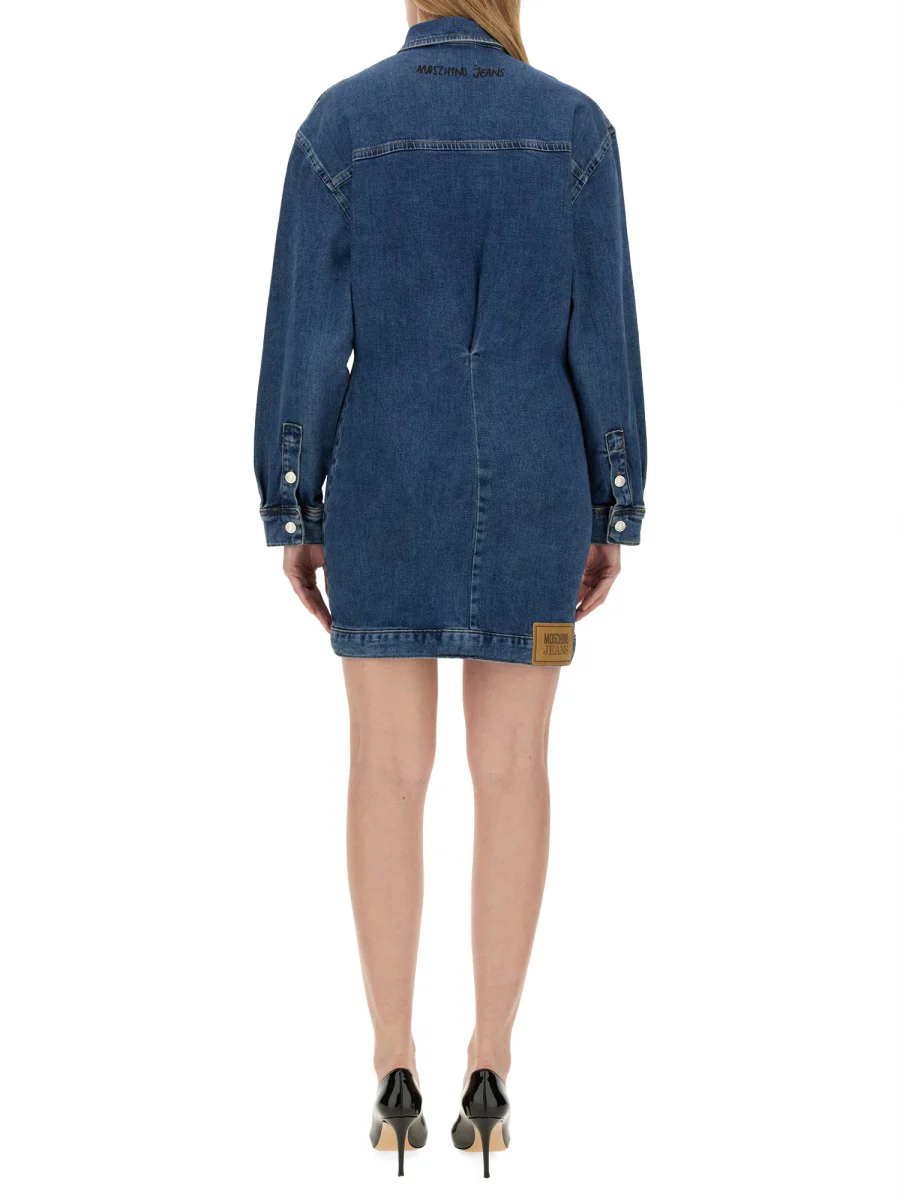 MOSCHINO JEANS Slogan-embroidered Denim Shirtdress - Image 3