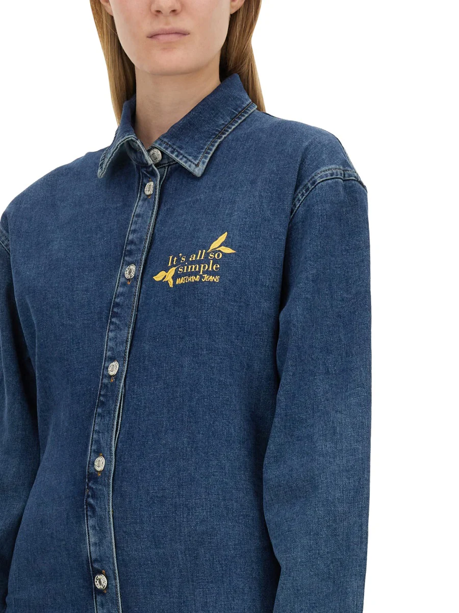MOSCHINO JEANS Slogan-embroidered Denim Shirtdress - Image 4