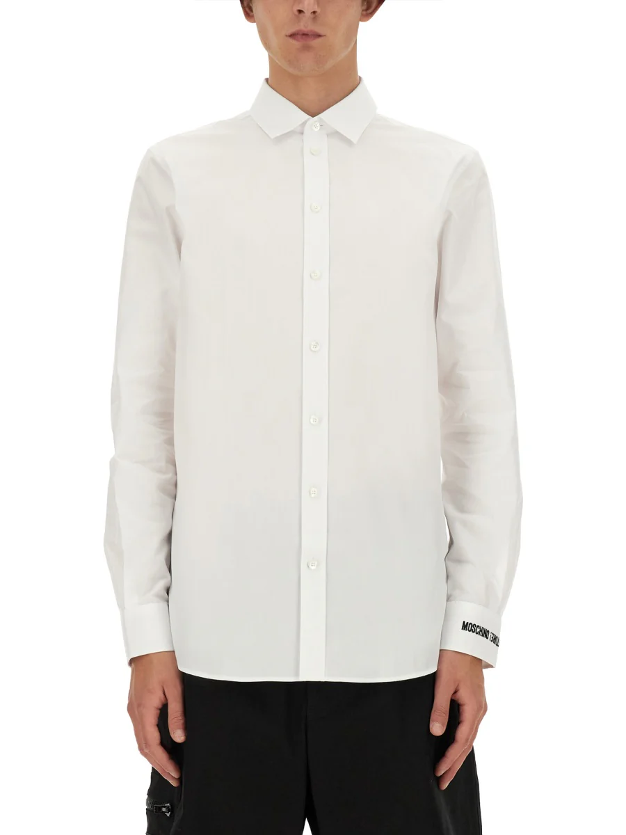 MOSCHINO Logo-embroidered Long-sleeve Cotton Shirt