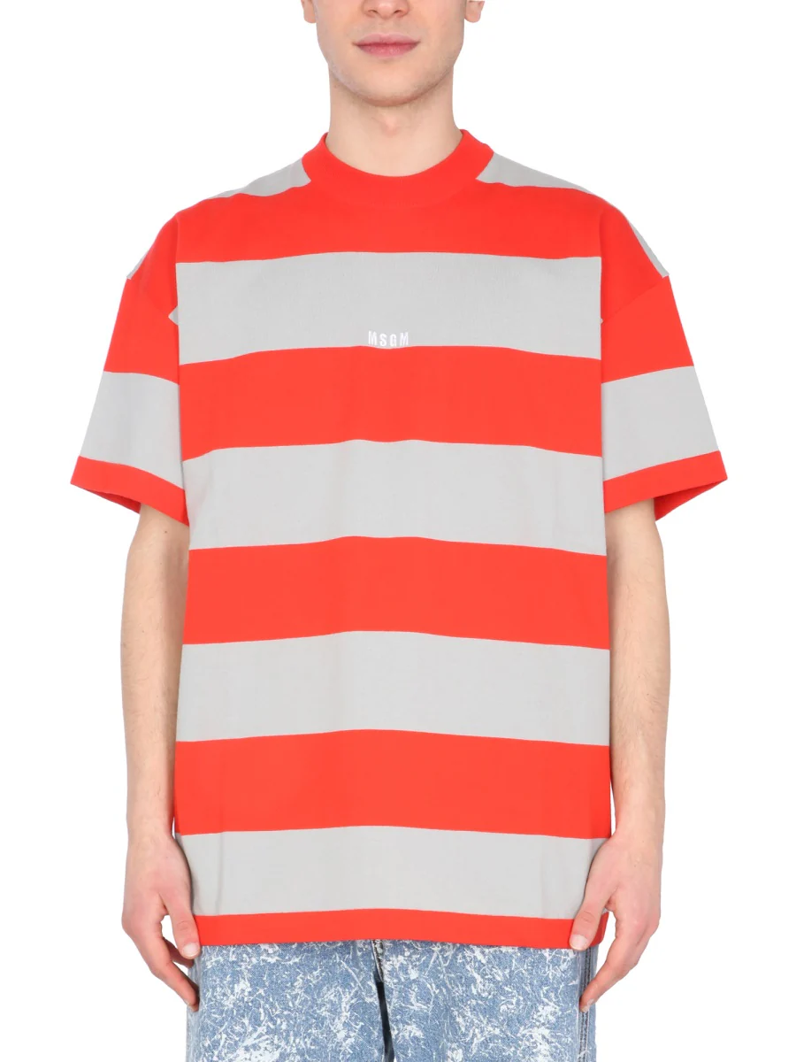 Msgm Striped Crew Neck T-Shirt for Men