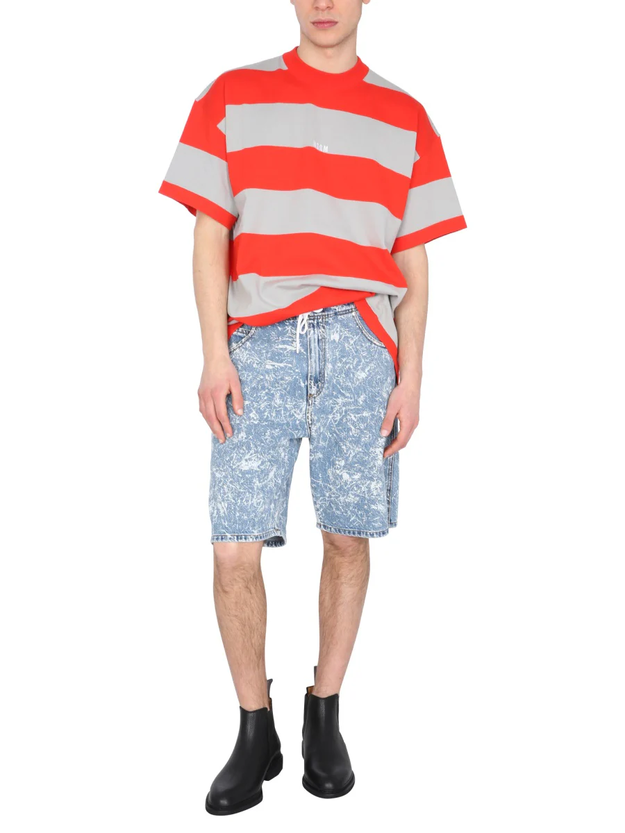 Msgm Striped Crew Neck T-Shirt for Men - Image 2