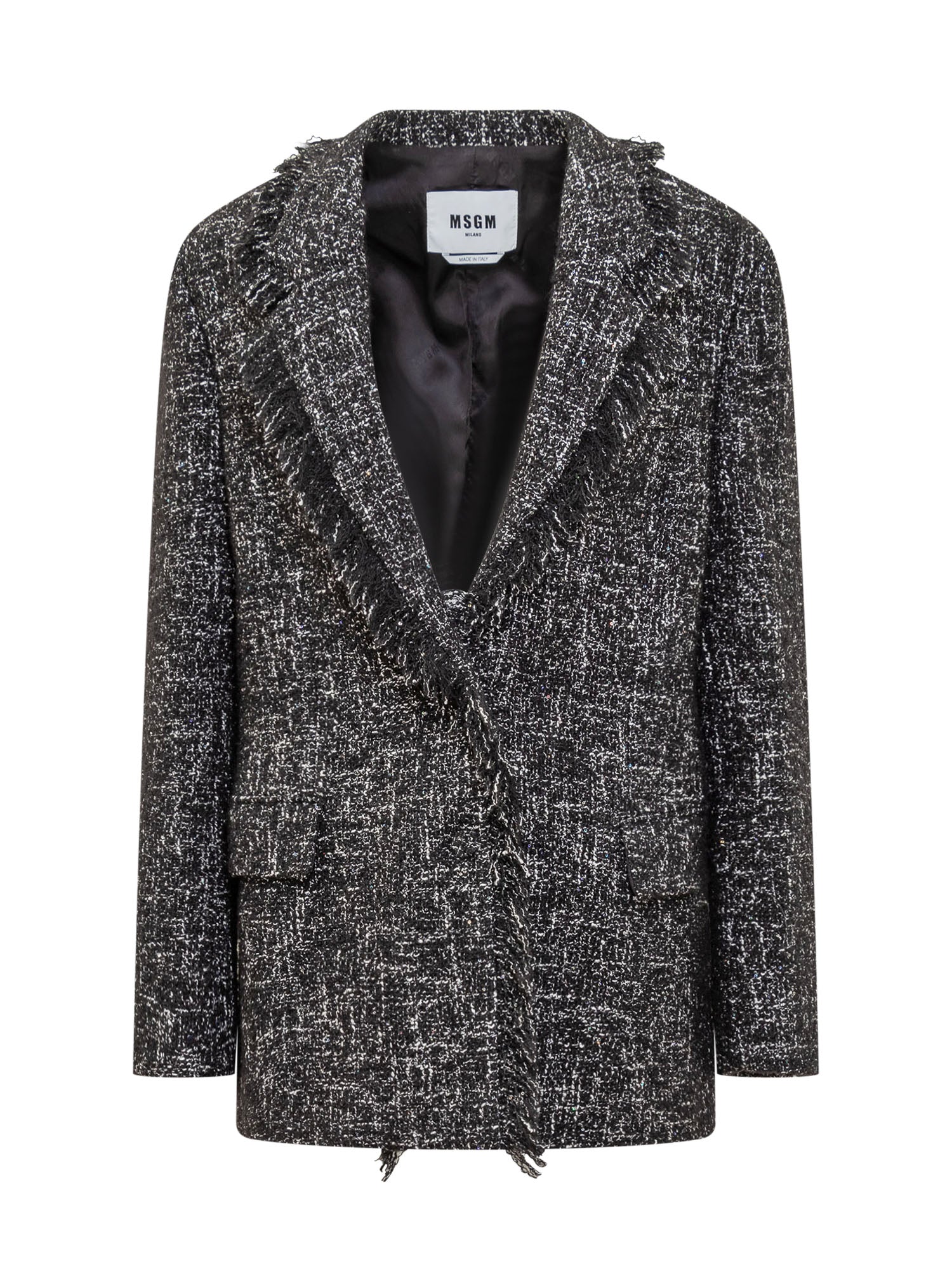 Msgm Tweed Blazer with Fringed Detail
