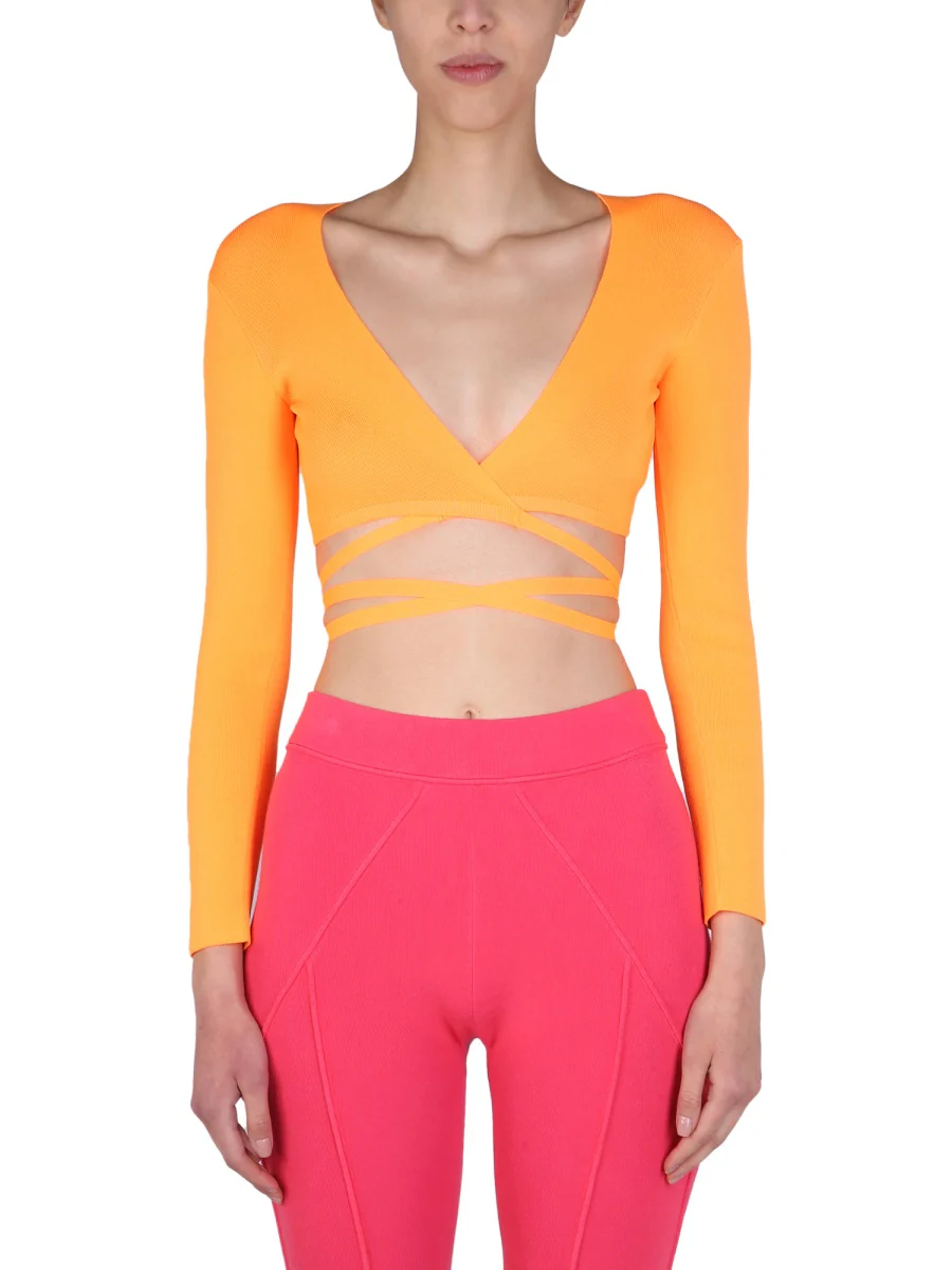 Msgm Wide V-Neck Cropped Top