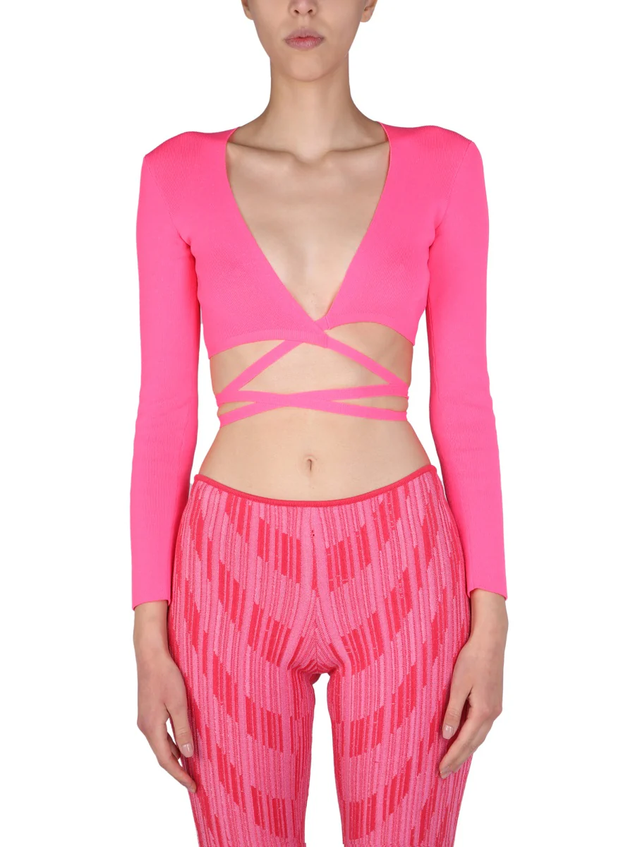Msgm Wide V-Neck Cropped Top