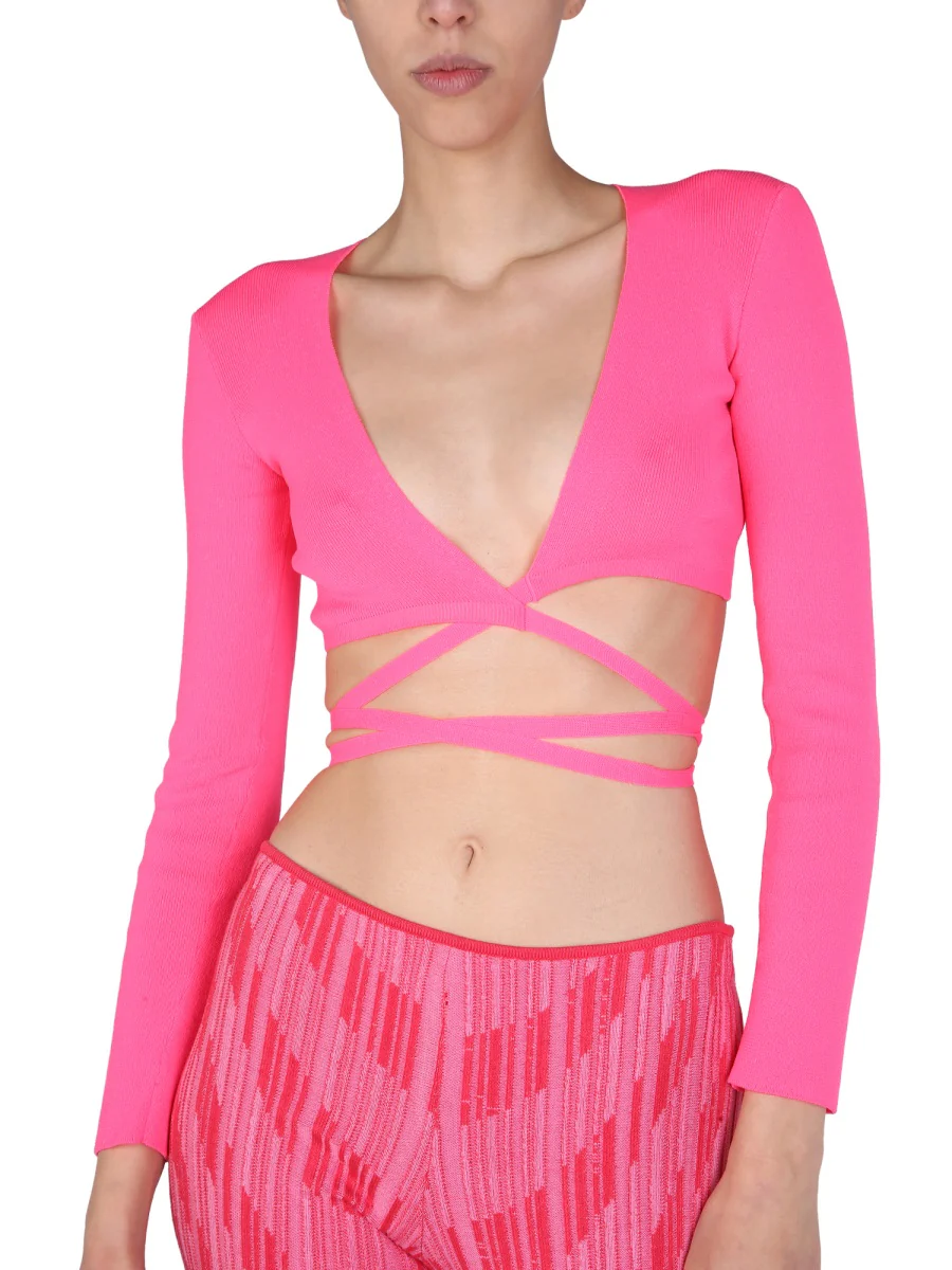 Msgm Wide V-Neck Cropped Top - Image 4