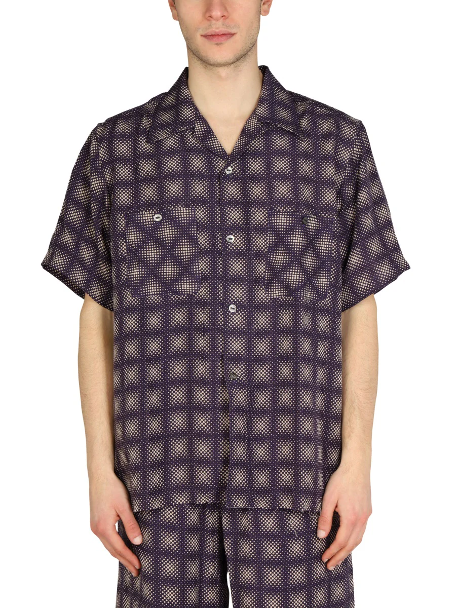 Needles Men's Bowling Collar Mini Check Print Shirt