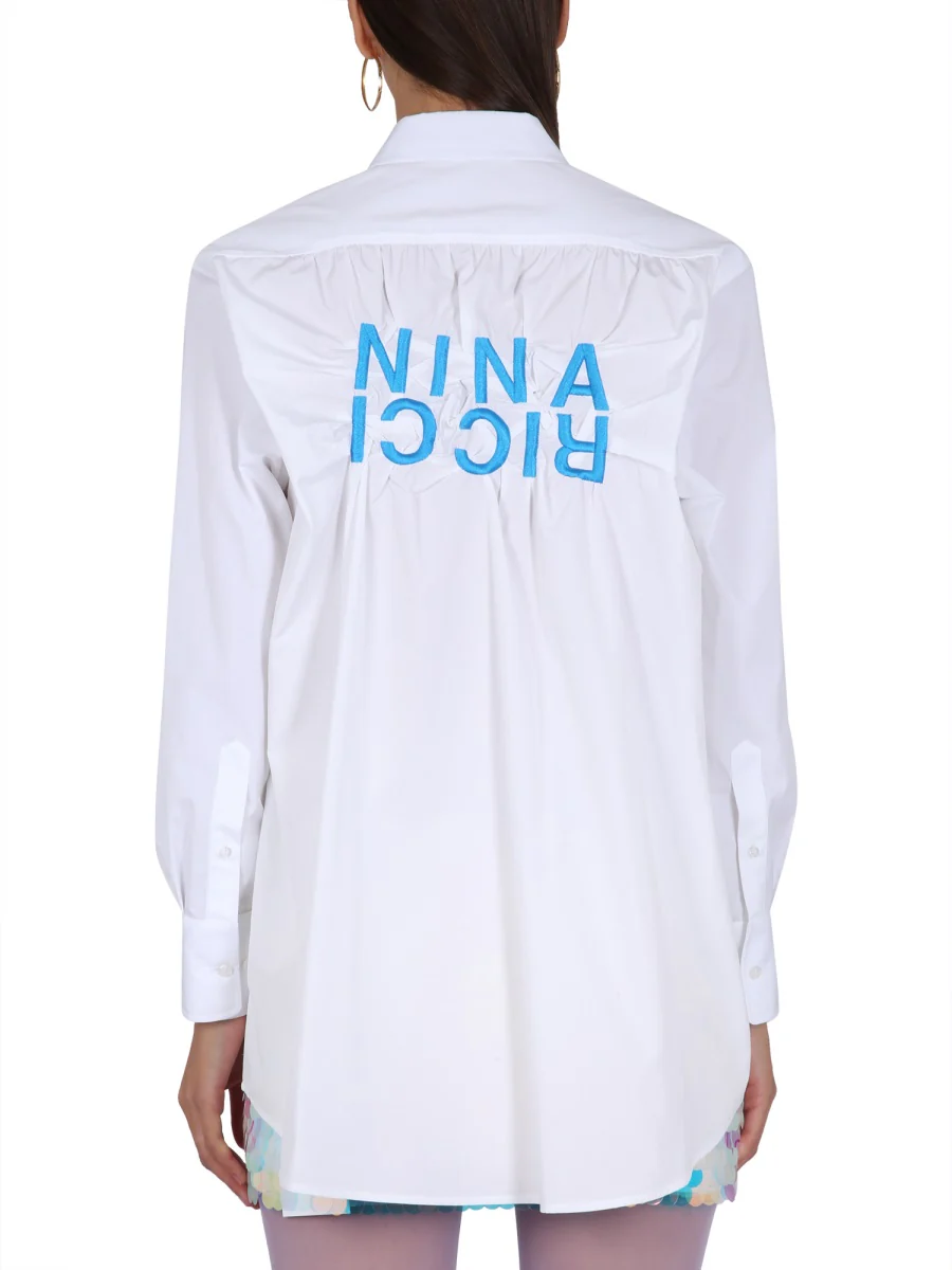 NINA RICCI Cotton Poplin Shirt with Logo Embroidery - Image 3