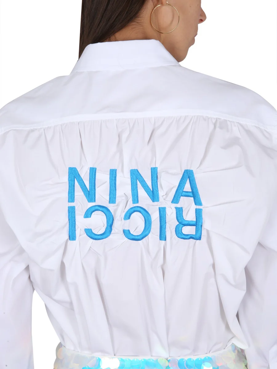NINA RICCI Cotton Poplin Shirt with Logo Embroidery - Image 4