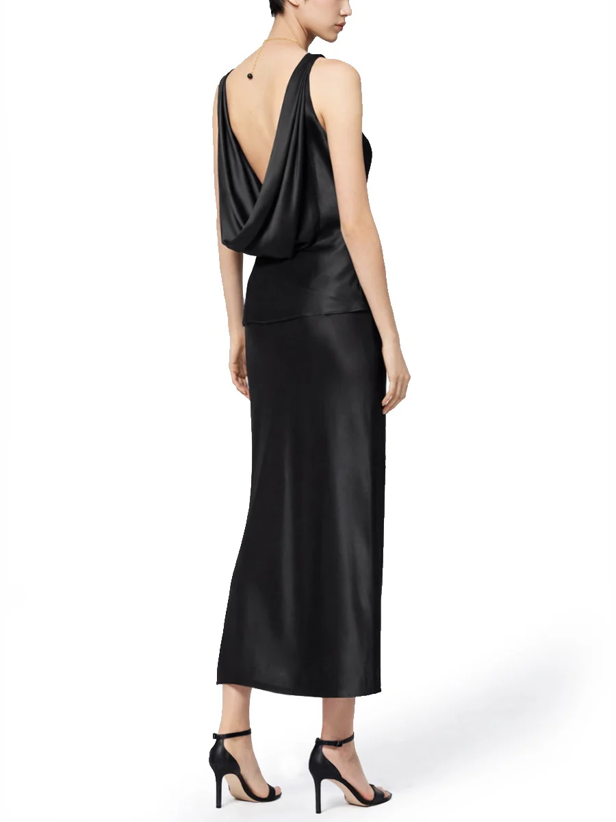 NINA RICCI Halterneck Drapped Silk Satin Top - Image 2