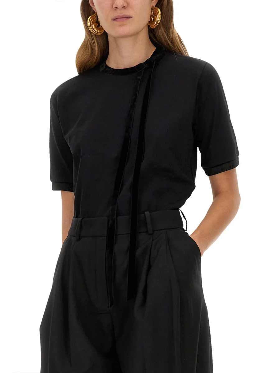 NINA RICCI Velvet-trimmed Bow T-shirt - Image 4