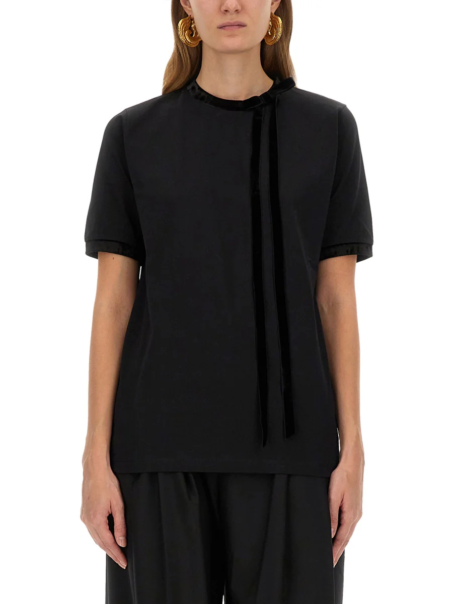NINA RICCI Velvet-trimmed Bow T-shirt - Image 5