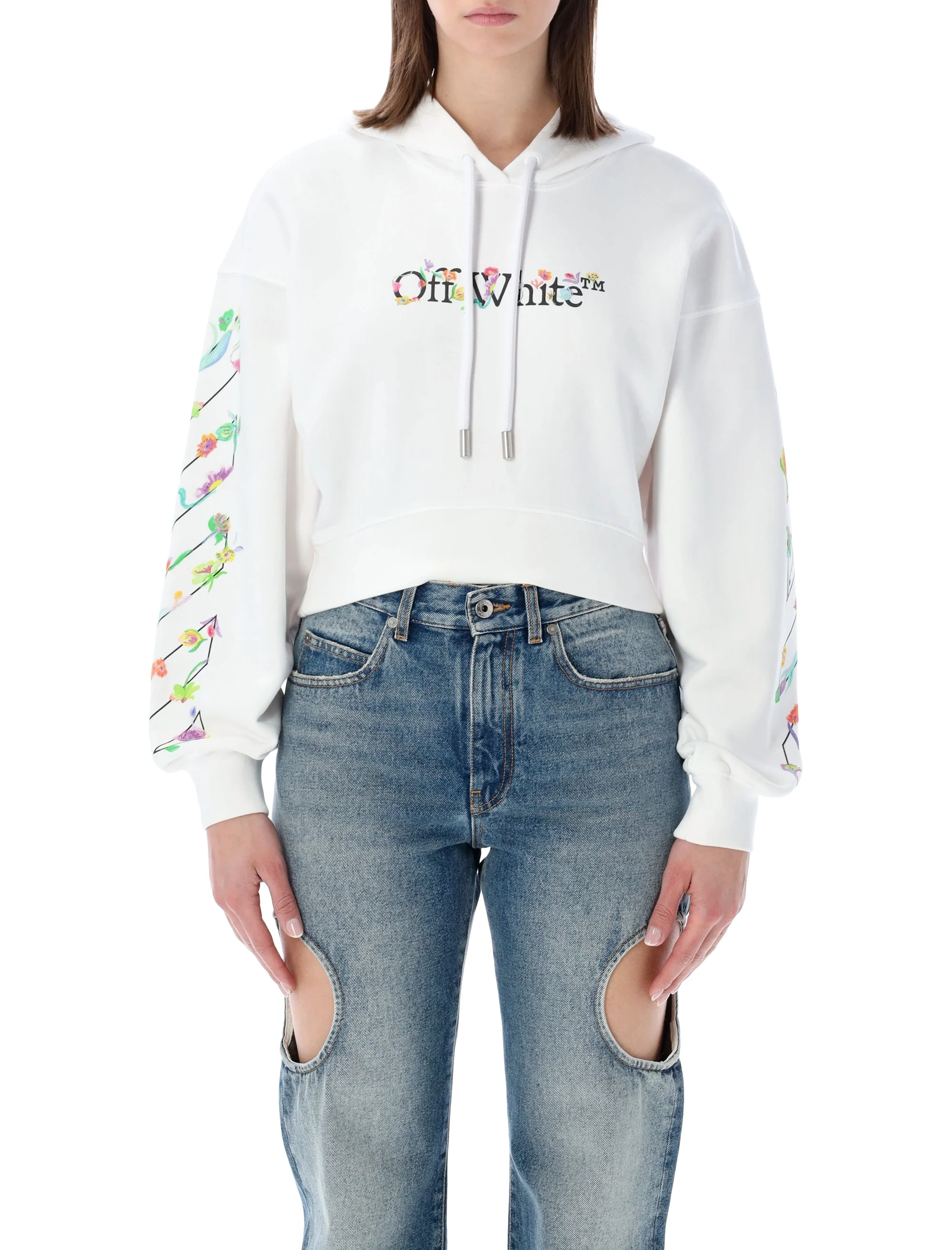 Off-White Flower Cropped Hoodie