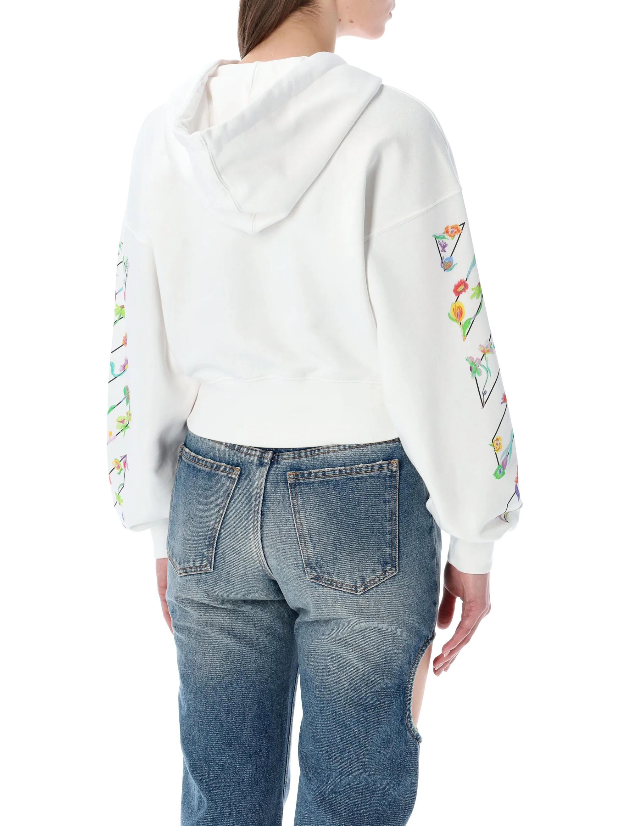 Off-White Flower Cropped Hoodie - Image 2