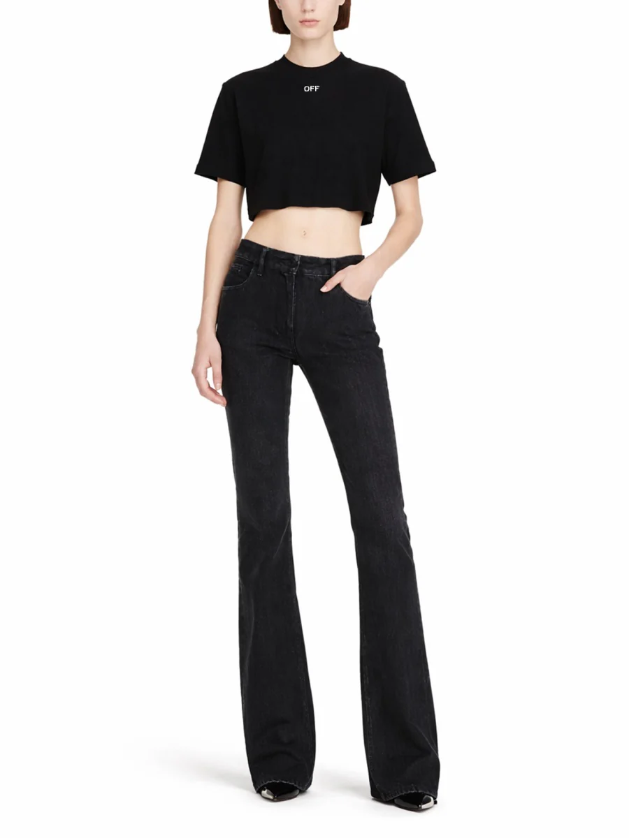 OFF-WHITE Off Stamp Ribbed Cropped T-Shirt for Women - Image 2