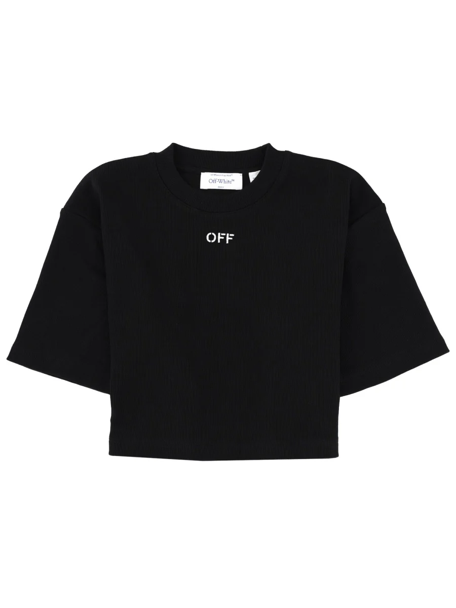 OFF-WHITE Off Stamp Ribbed Cropped T-Shirt for Women - Image 4