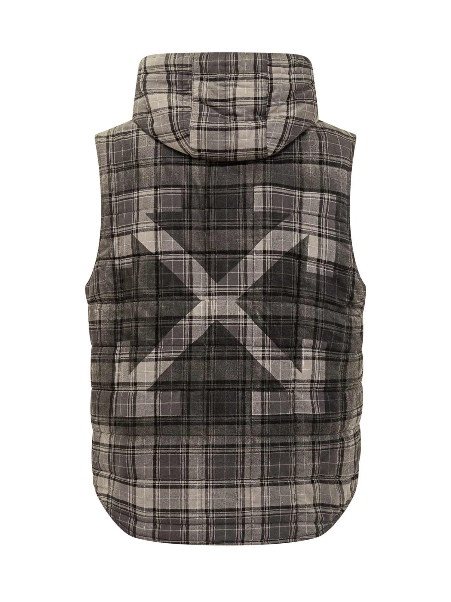 Off-white Padded Checkered Gilet with Hood - Image 2