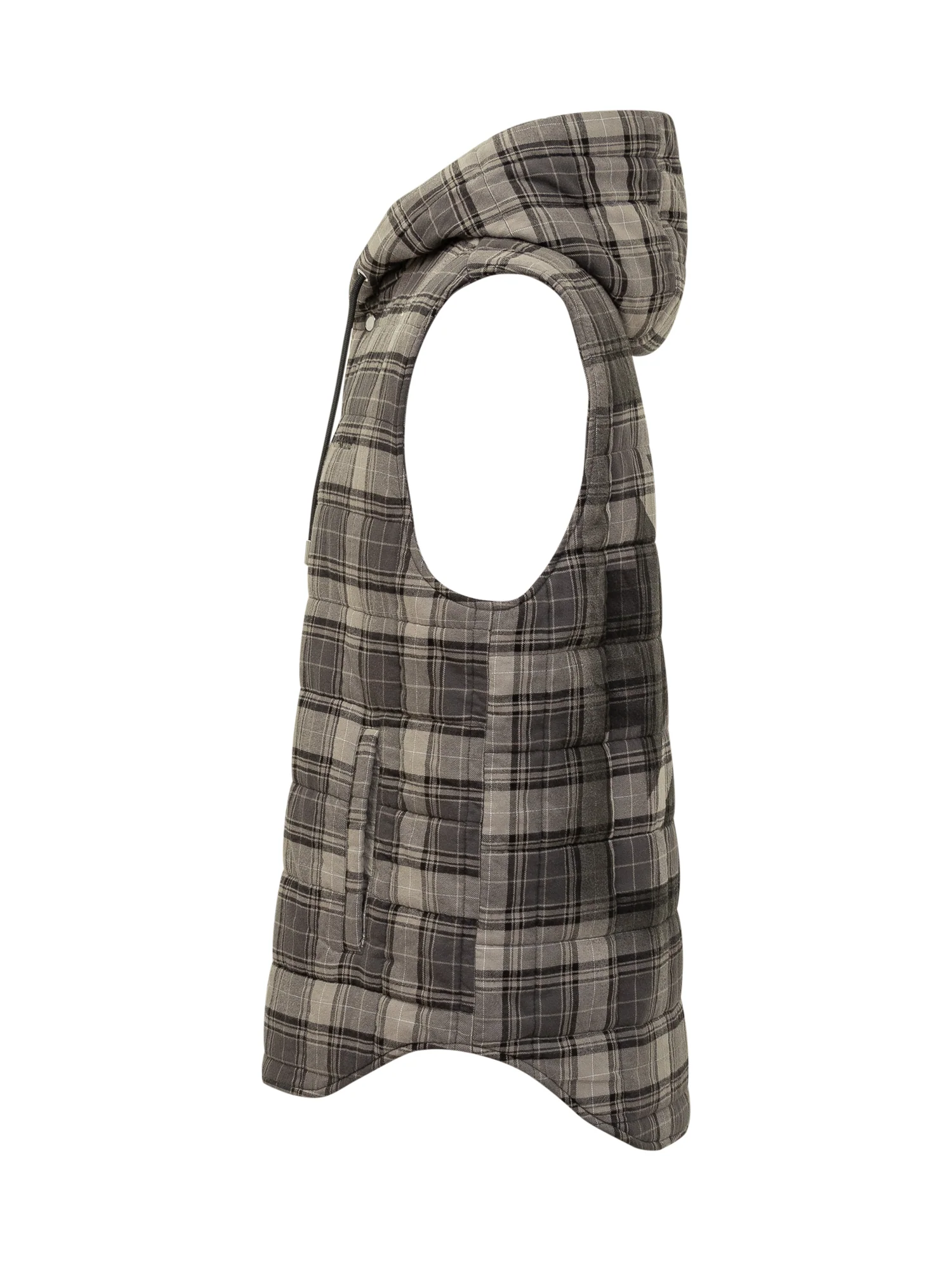 Off-white Padded Checkered Gilet with Hood - Image 3