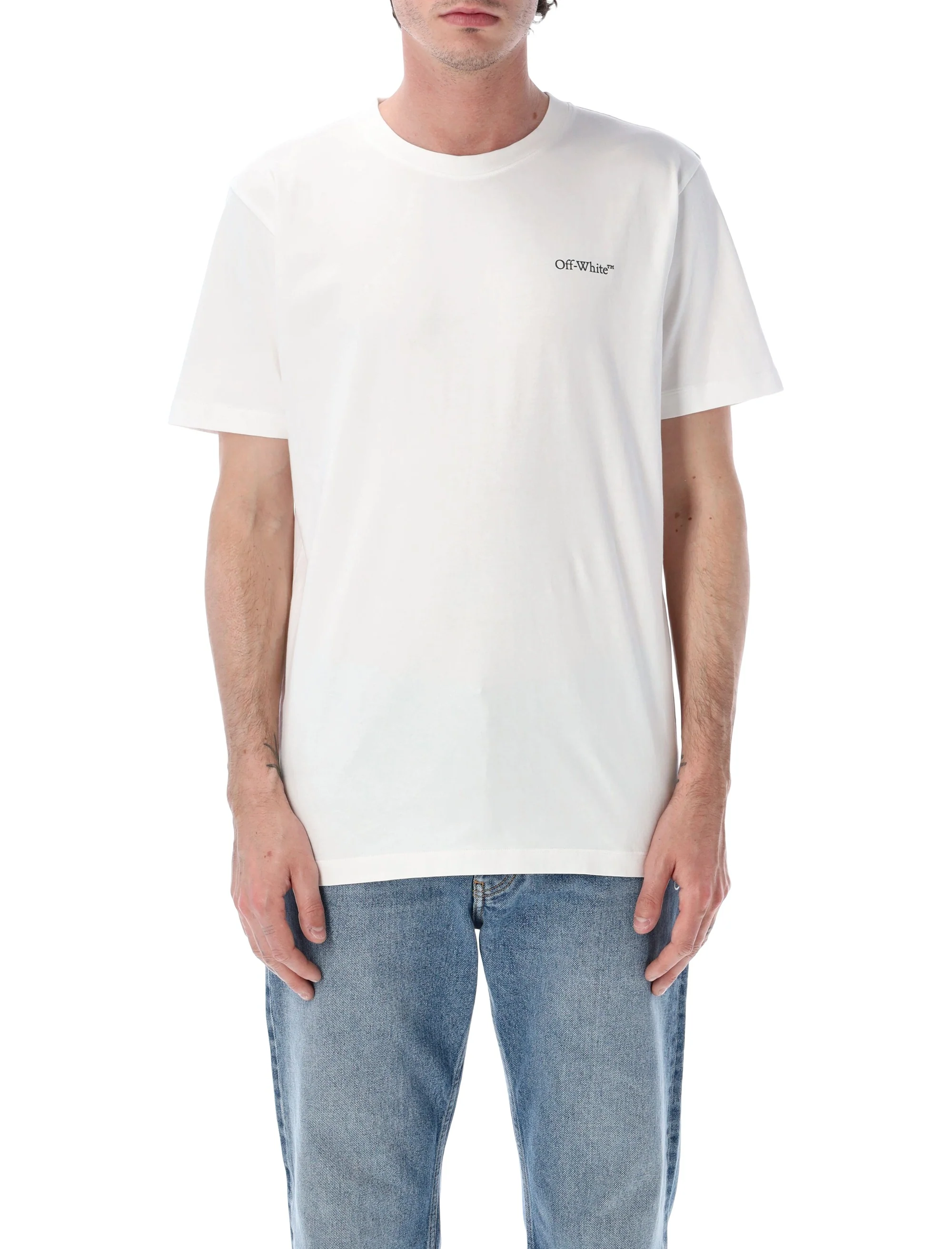 Off-white Slim Fit Cotton T-Shirt with Metallic Arrow Graphic - Size L